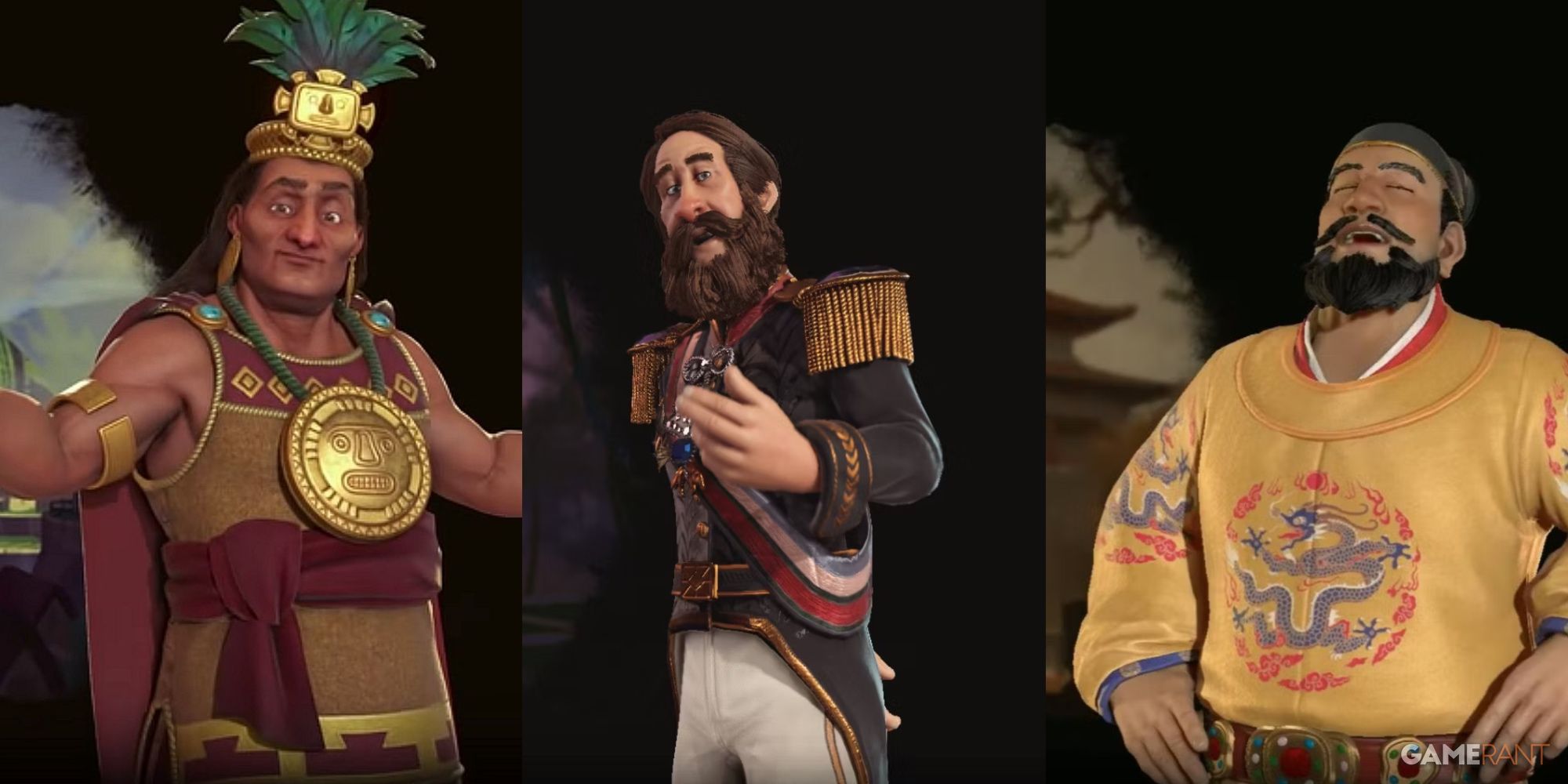 Pachacuti, Pedro II, and Yongle from Civilization 6