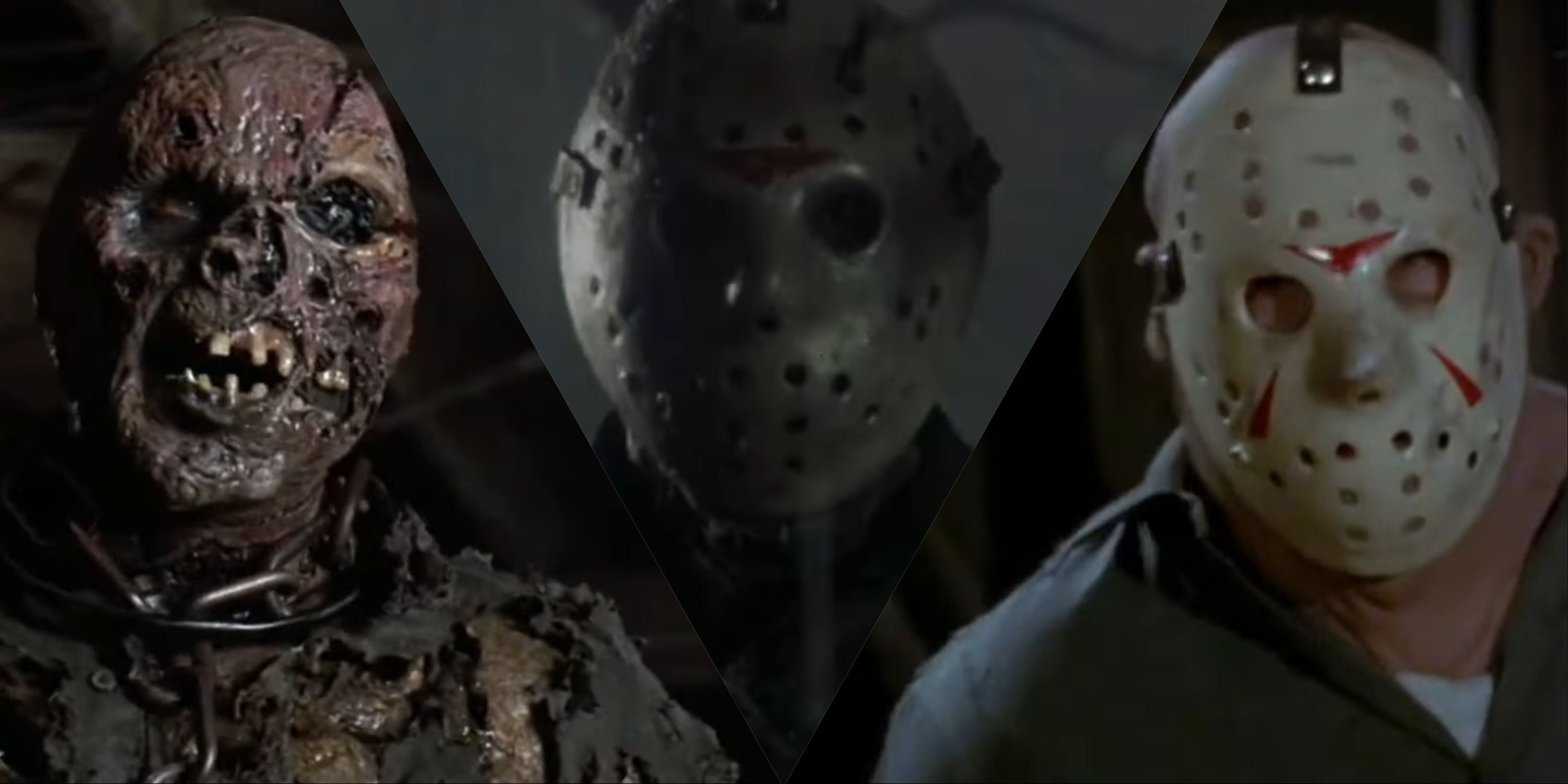 Split image of Jason Voorhees in Friday The 13th Part 7, Friday The 13th Part 6, and Friday The 13th Part 3