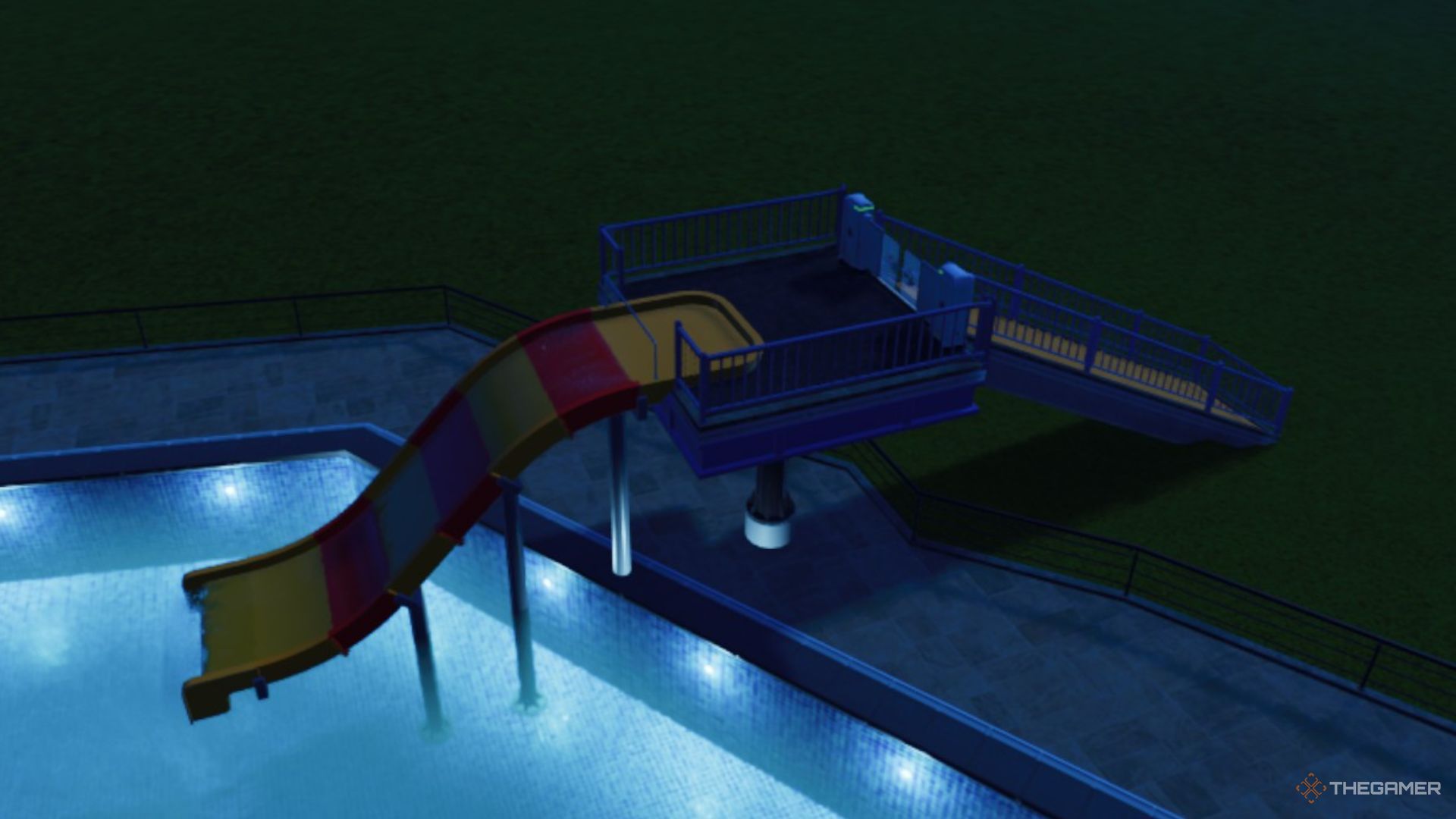 The Bail Out flume is shown in Planet Coaster 2.