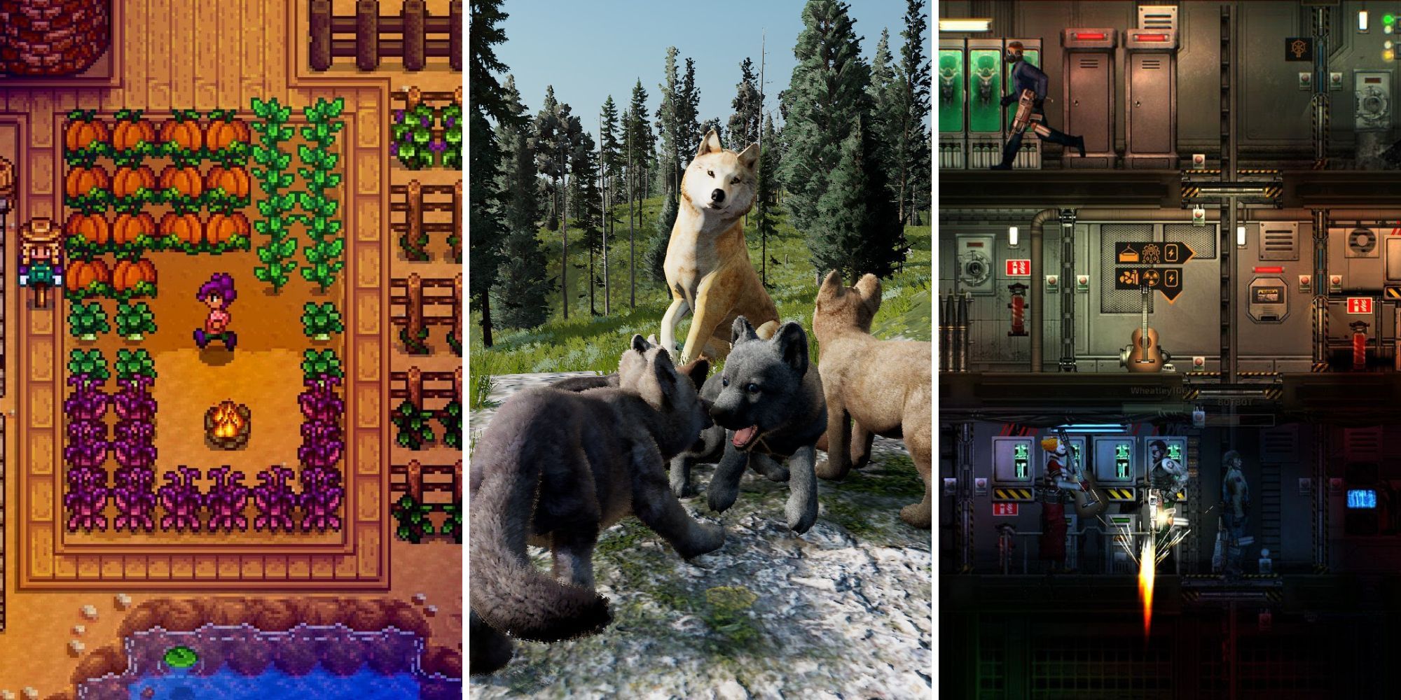 A grid showing the games Stardew Valley, WolfQuest, and Barotrauma