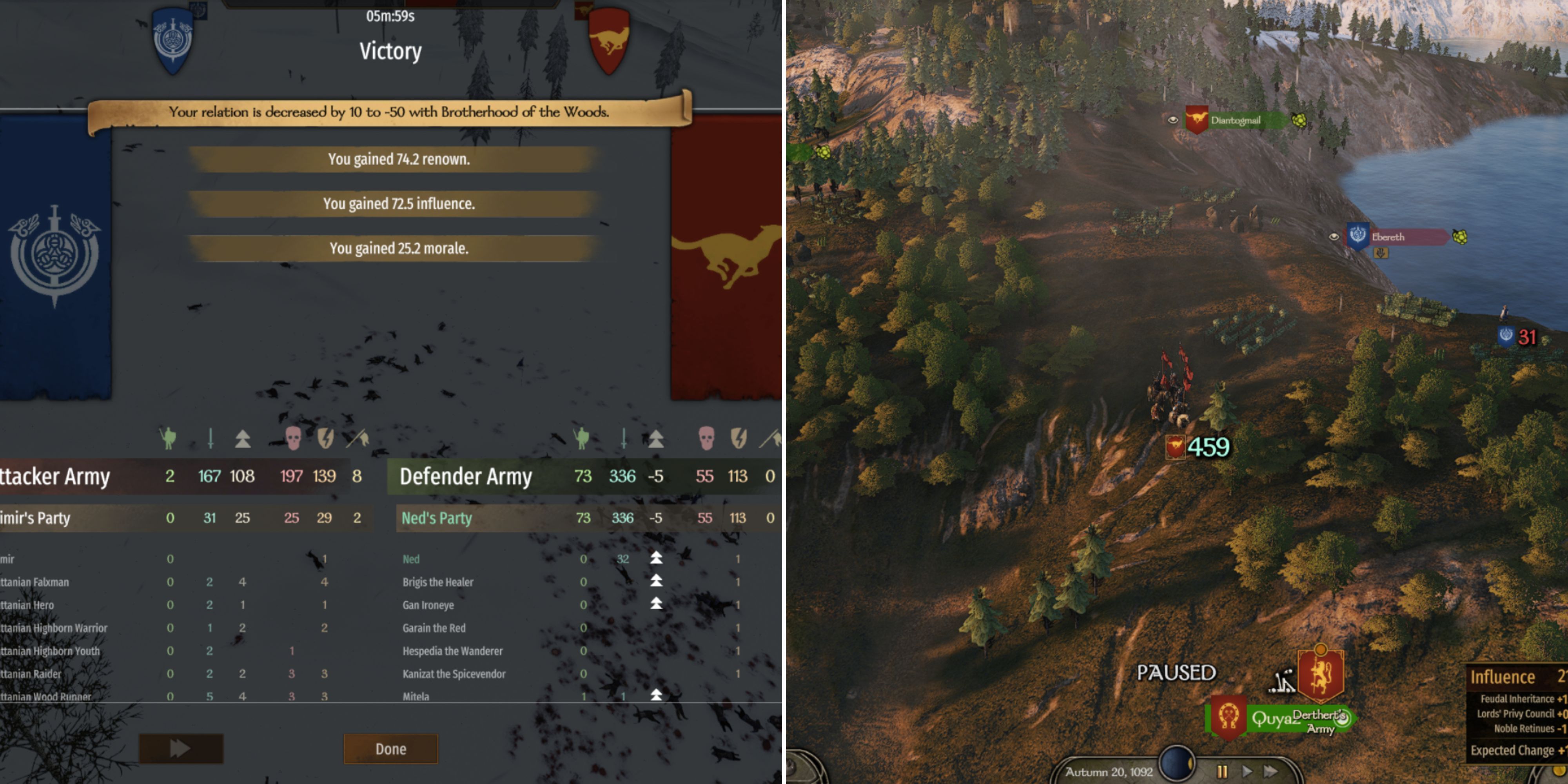 The Post Battle Victory Screen & The Player Leading An Army 