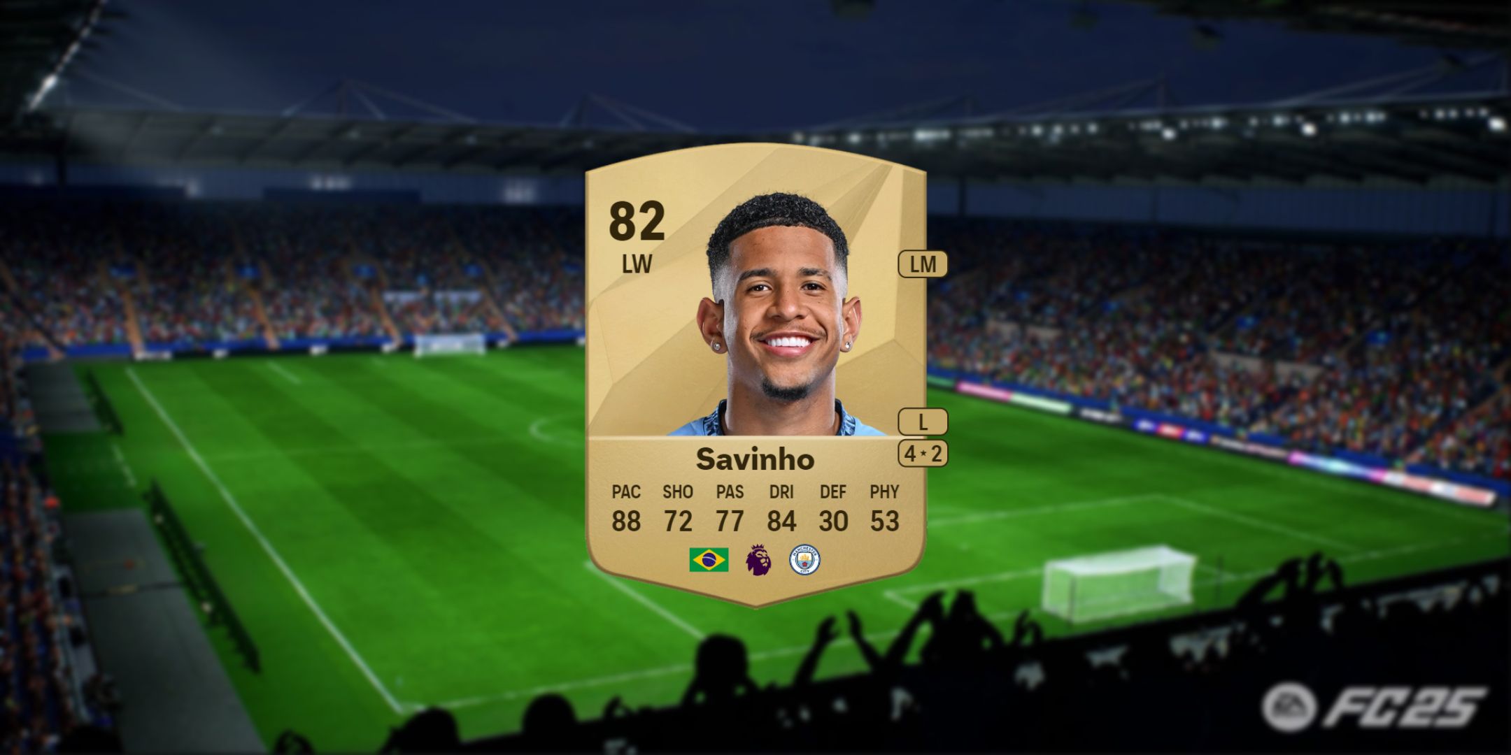 Savinho's card in EA Sports FC 25.