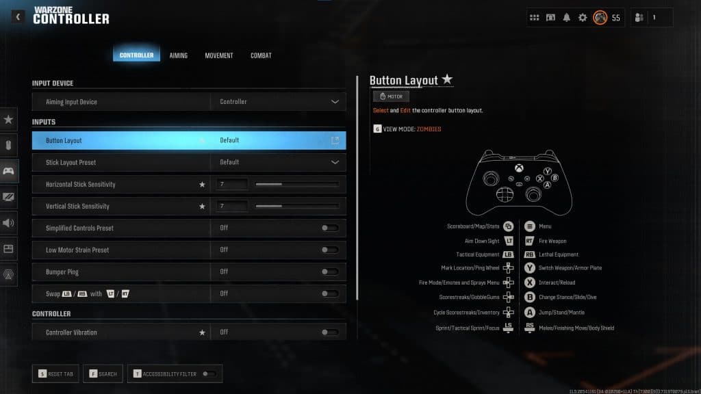 controller settings in Warzone