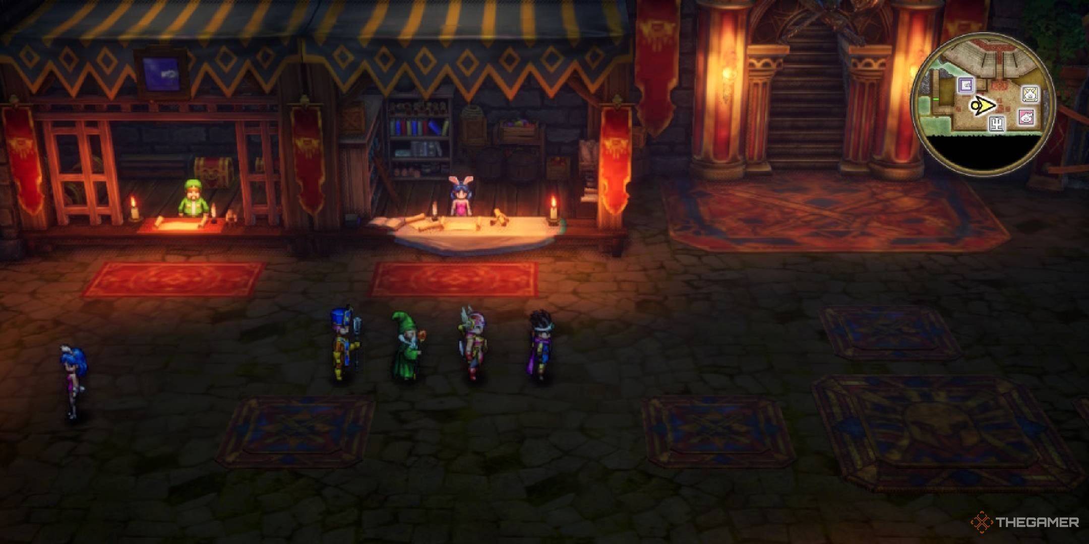 Party walking around the monster arena in Dragon Quest 3 Remake.