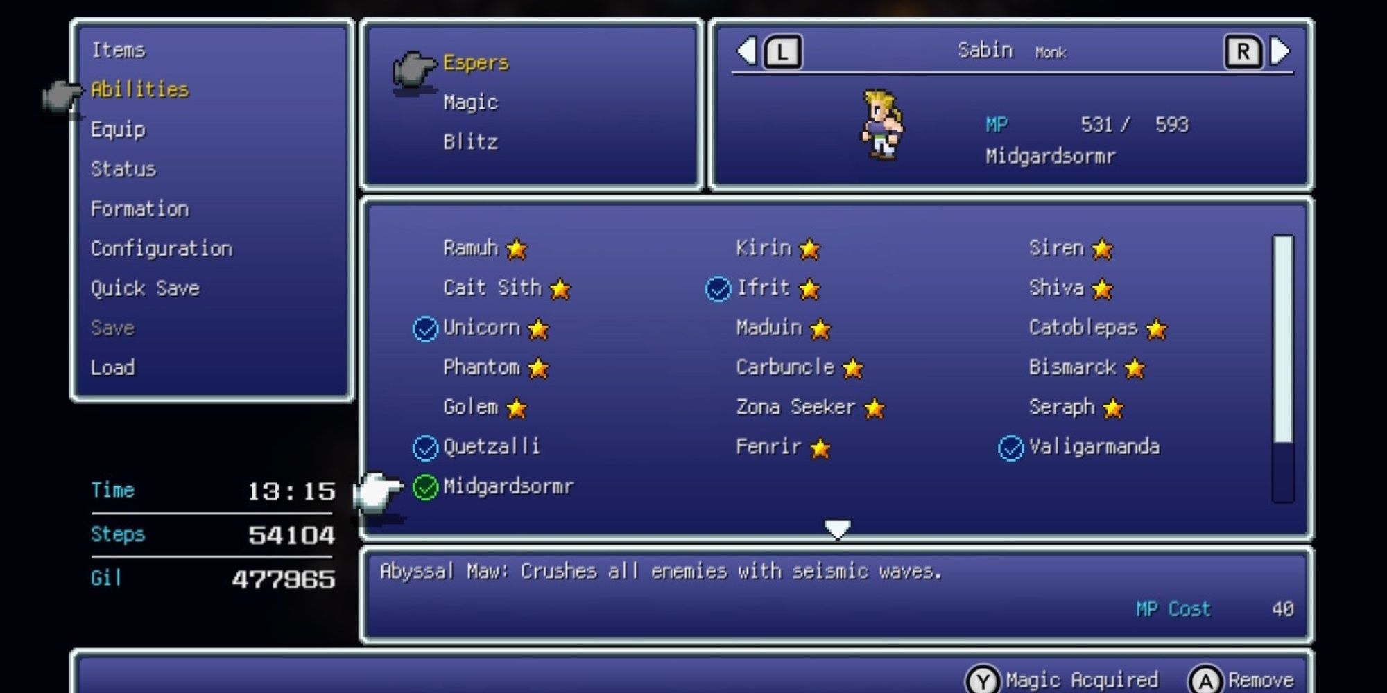 Esper equip system in Final Fantasy 6-1