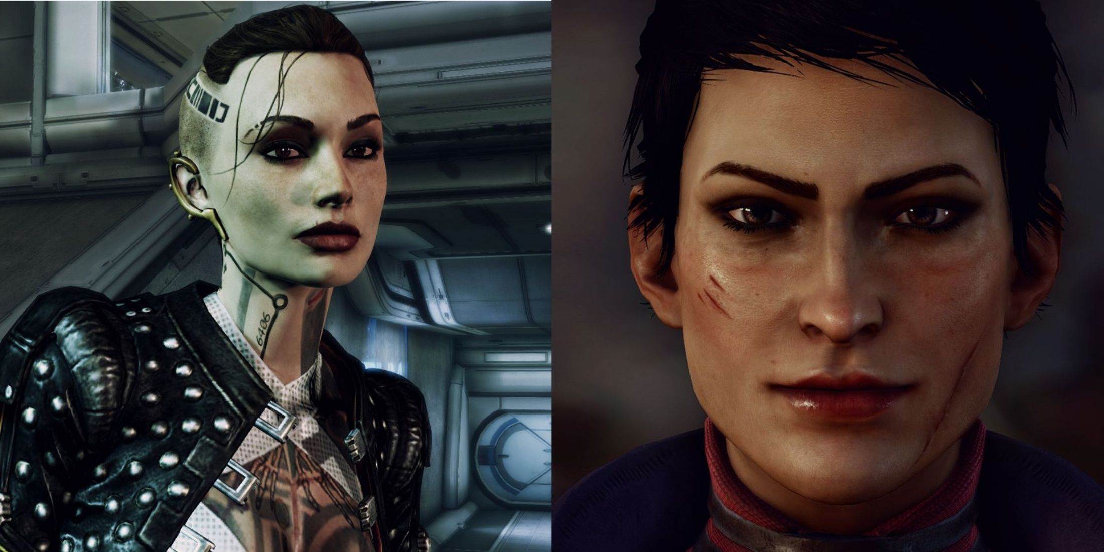 Close ups of Mass Effect's Jack and Dragon Age's Cassandra