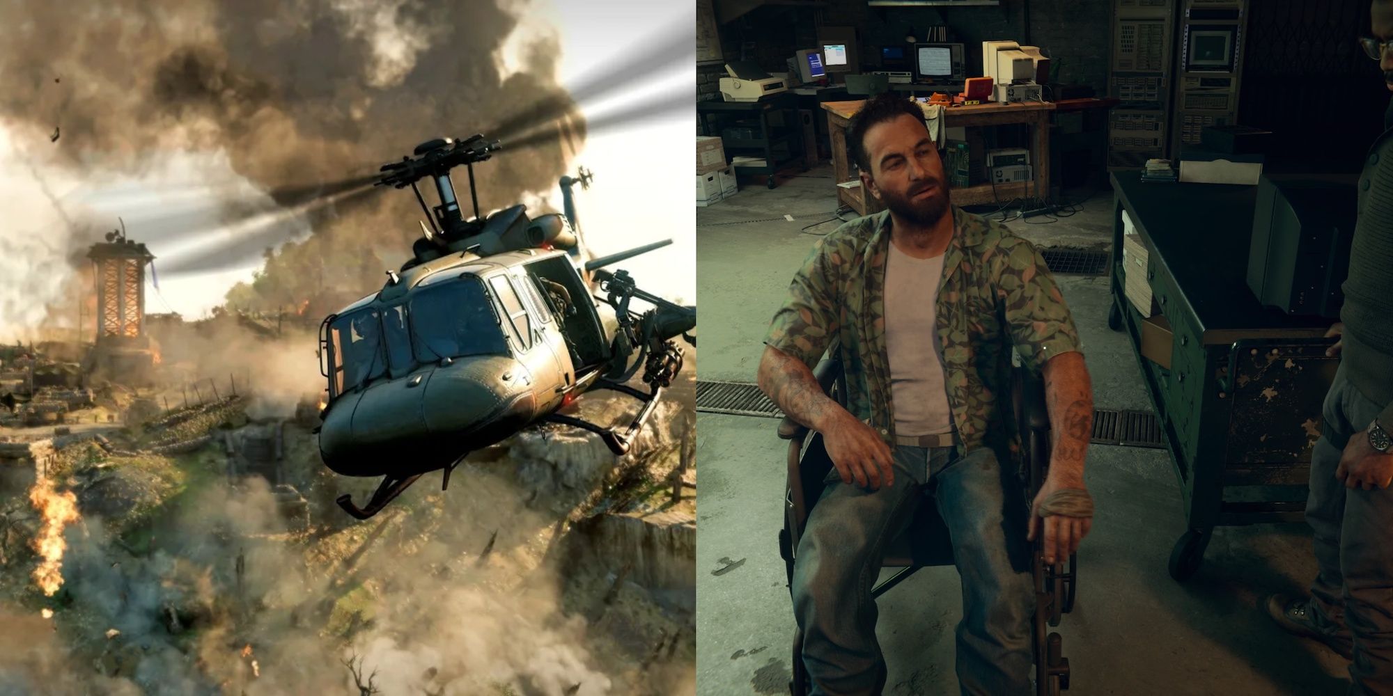 Helicopter from Black Ops Cold War on the left, Frank Woods from Black Ops 6 on the right.