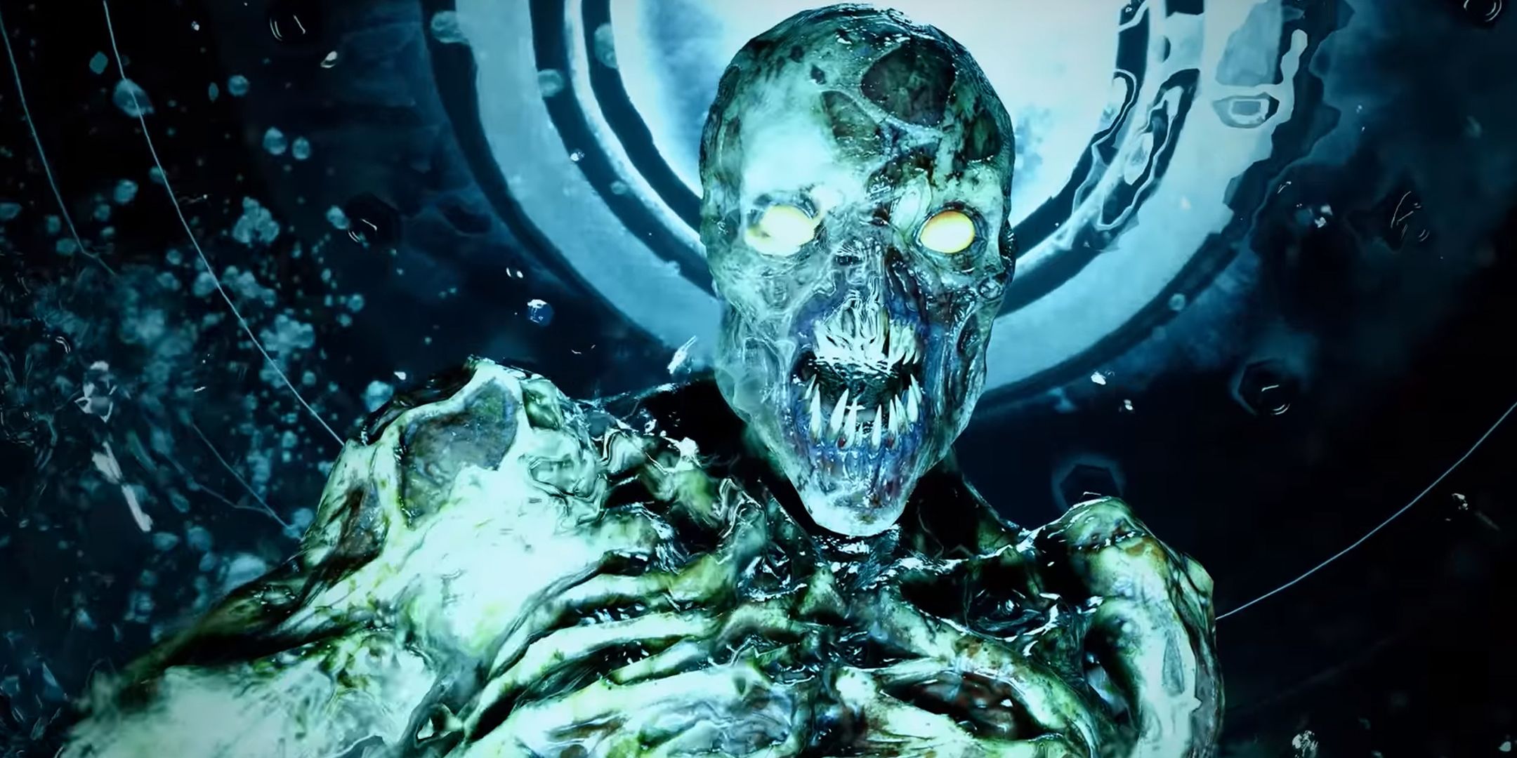 Call of Duty Black Ops 6 rotting zombie inside of a tank, submerged in liquid