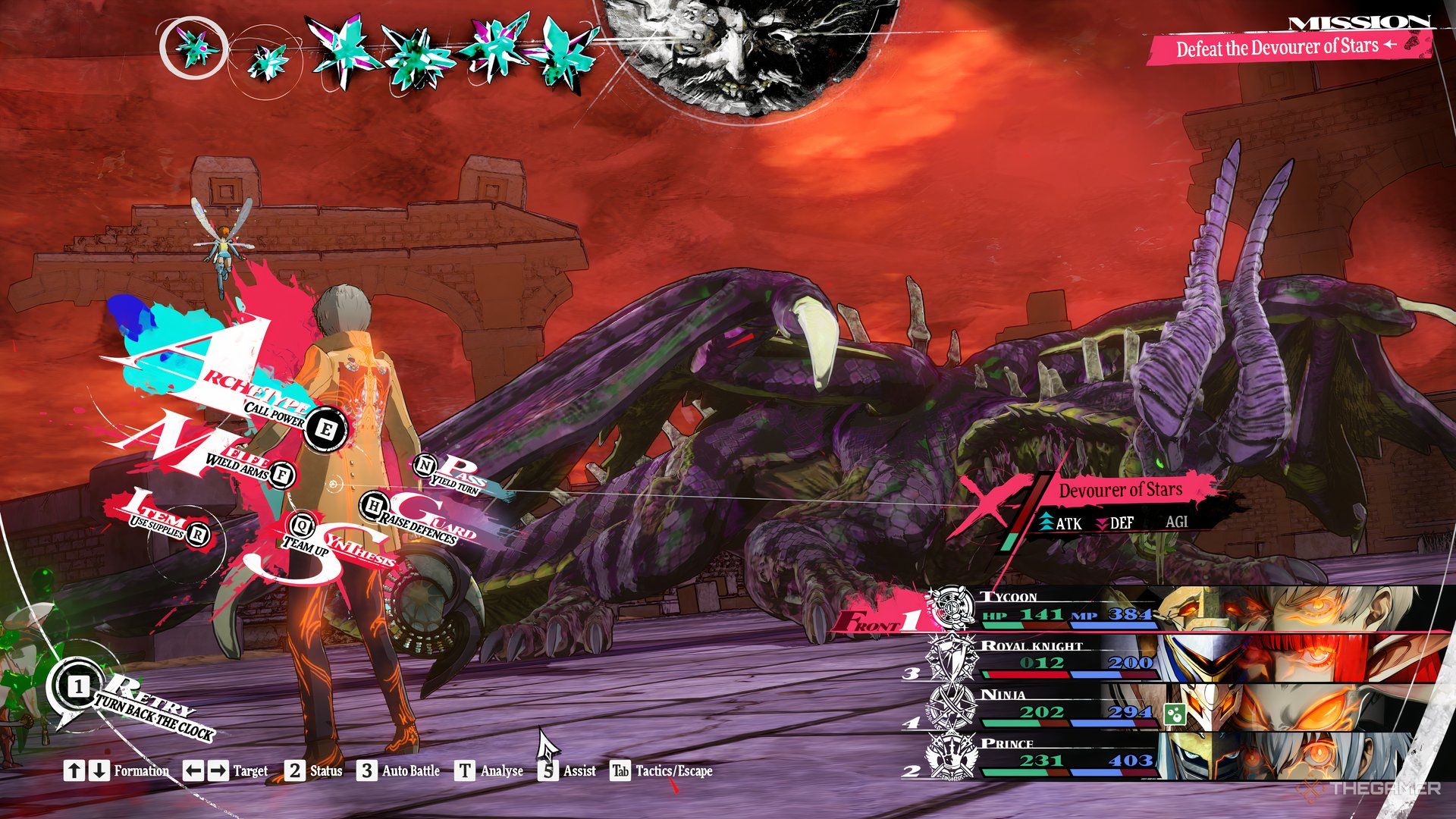 Strohl facing the Devourer of Stars boss during the Bygone Legacy quest in Metaphor: ReFantazio.