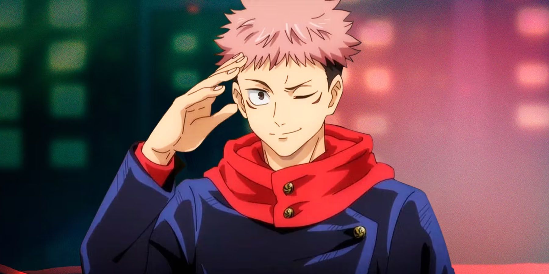 Yuji Itadori saluting the viewer in Jujutsu Kaisen