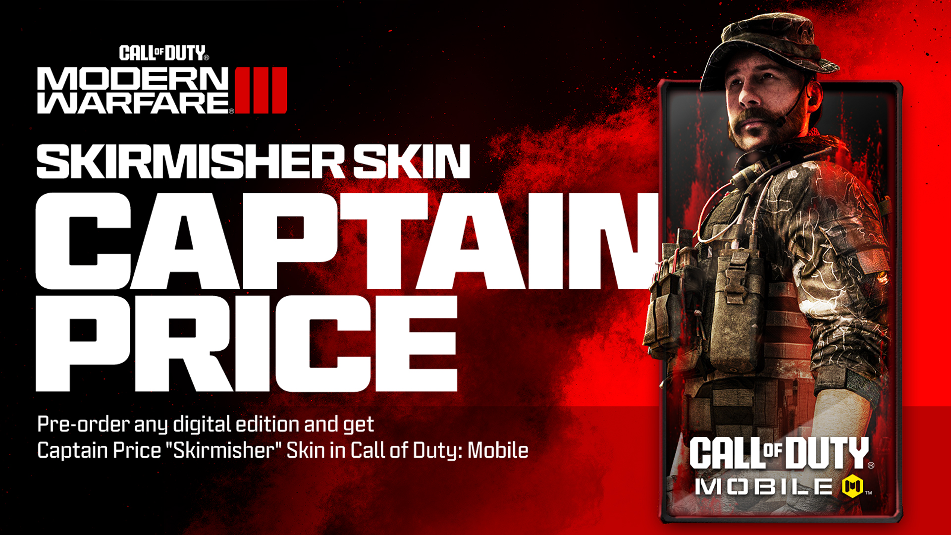 Captain Price reporting for Duty: Get the Captain Price “Skirmisher” Skin in Call of Duty: Mobile by preordering any digital edition of Call of Duty: Modern Warfare III