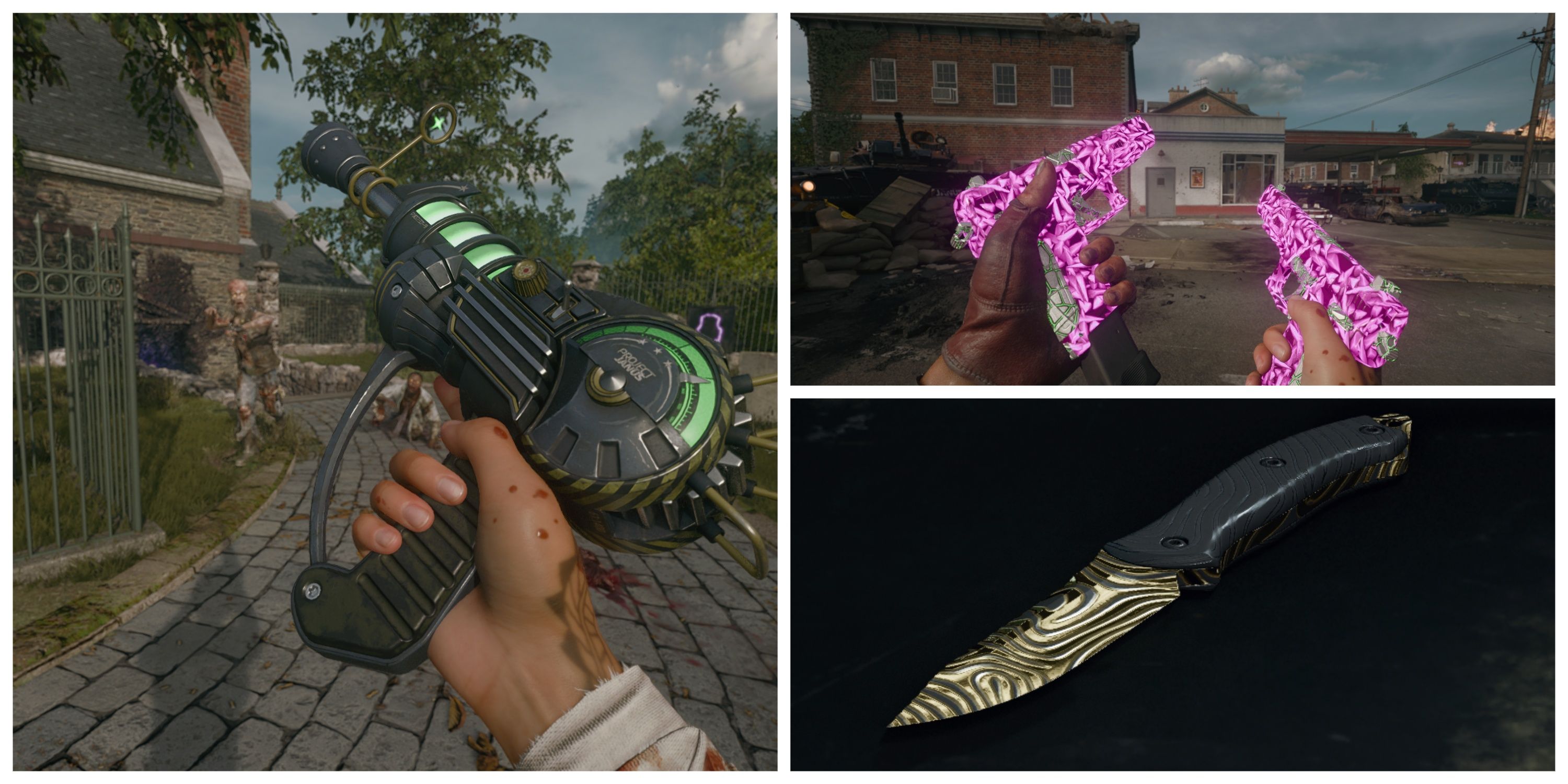 ray gun, sally and forth, combat knife