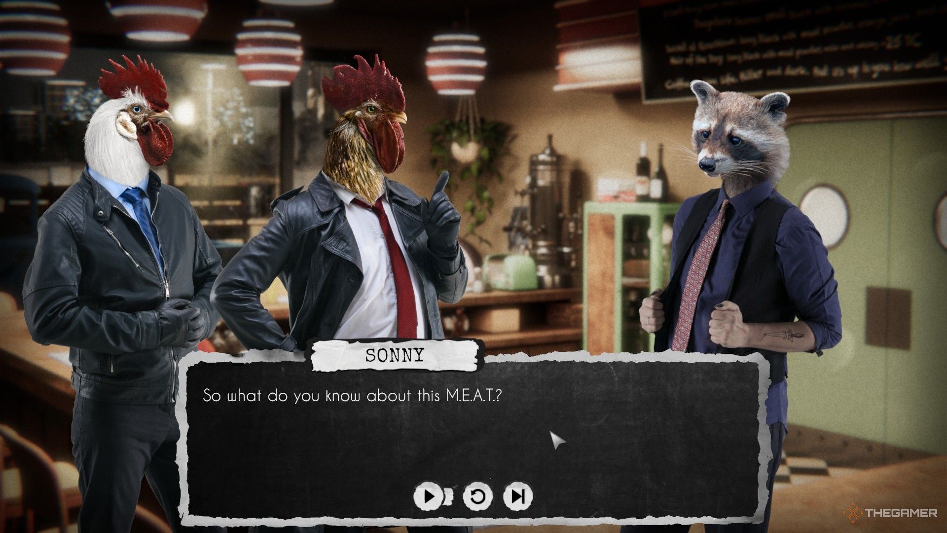 Sonny is speaking with Zipp in Chicken Police: Into The Hive!