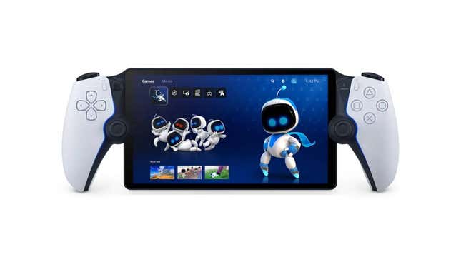 The very white PS Portal, showing Astrobot on its screen.