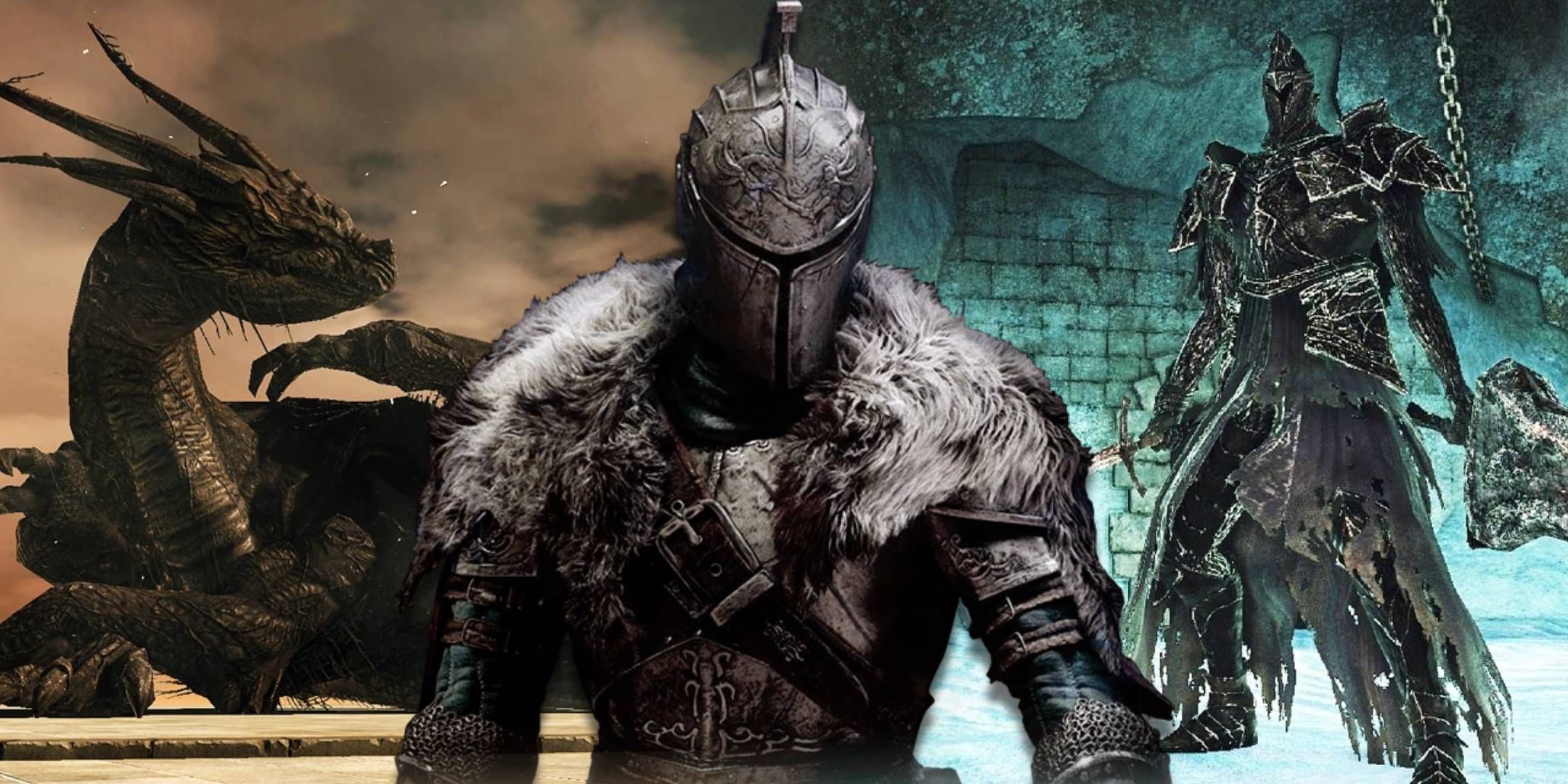 Dark Souls 2 bosses featuring the Ancient Dragon and the Fume Knight.