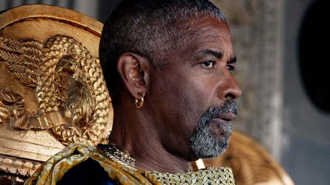 An image shows Denzel in Gladiator 2. 