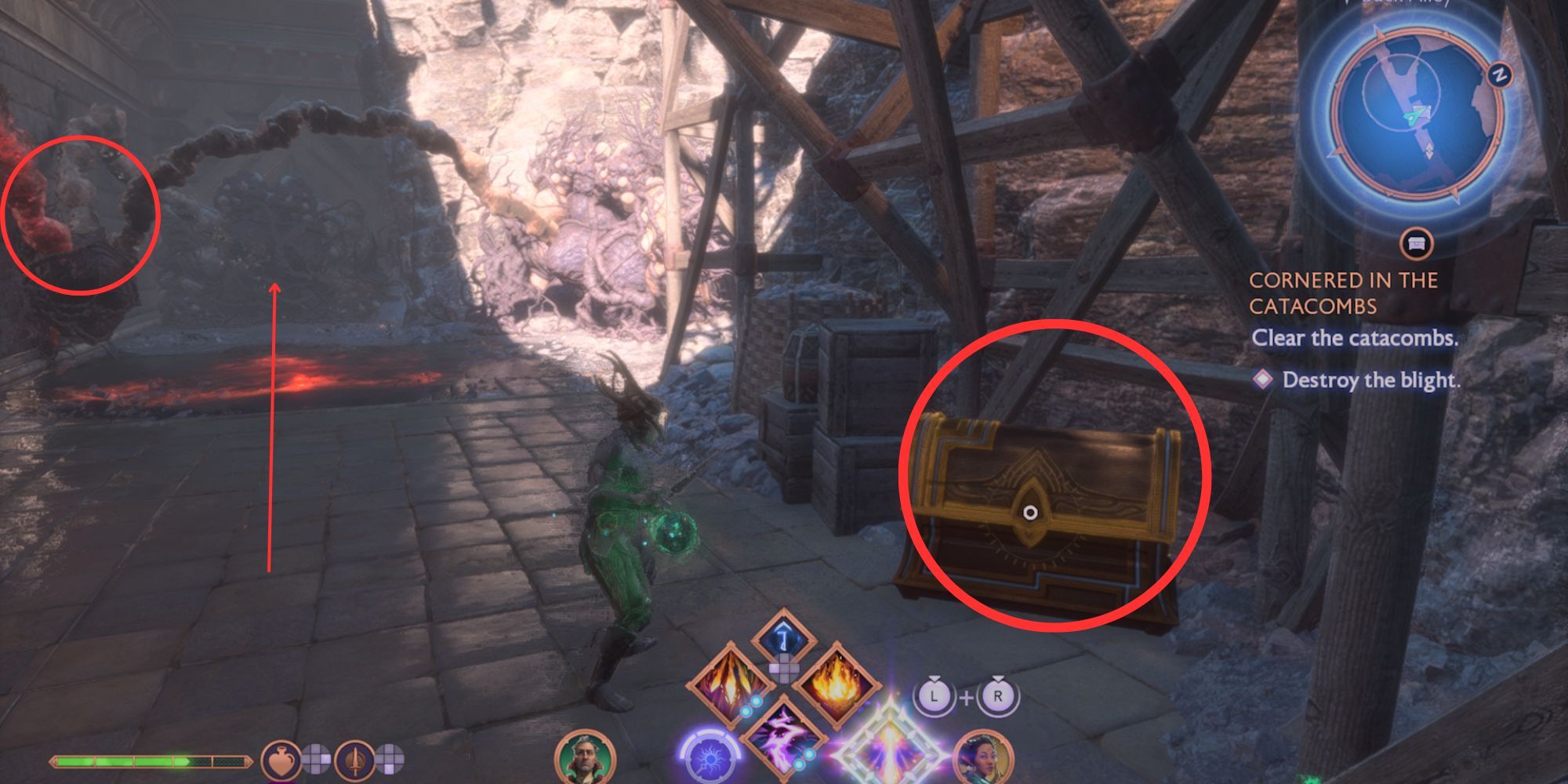 Chest location and Blight near the exit in Cornered in the Catacombs quest in Dragon Age: The Veilguard