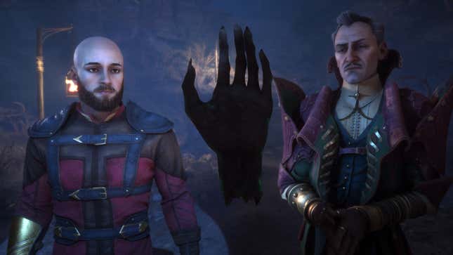 Rook and Emmrich look at a floating severed hand.