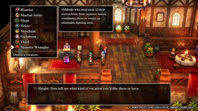 Characters choose vocations in a fantasy inn.