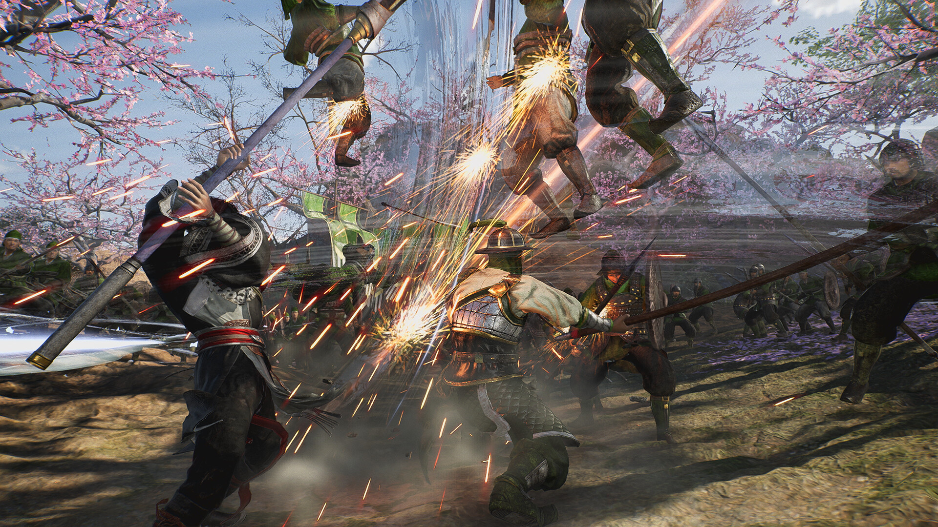 The protagonist attacking in Dynasty Warriors: Origins.