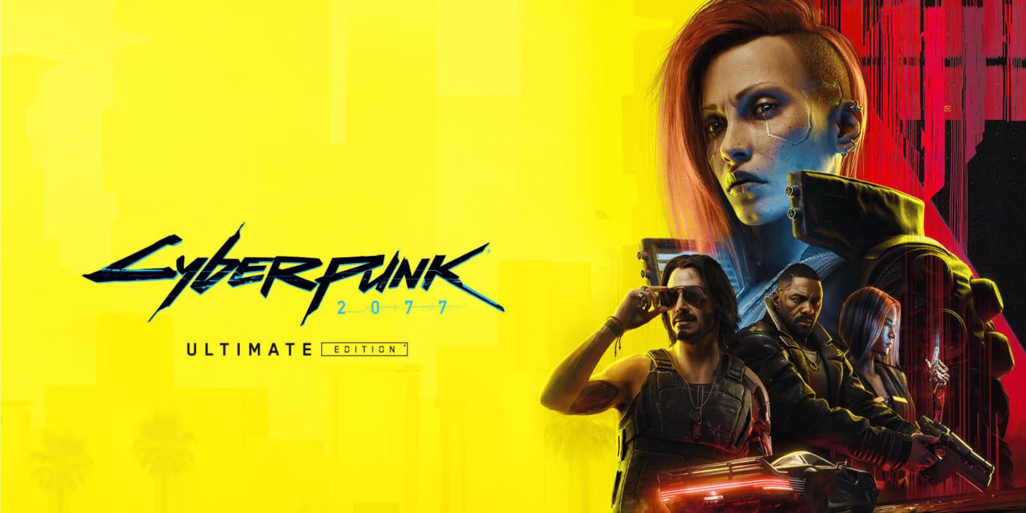 Cyberpunk 2077 characters on the ultimate edition key art.