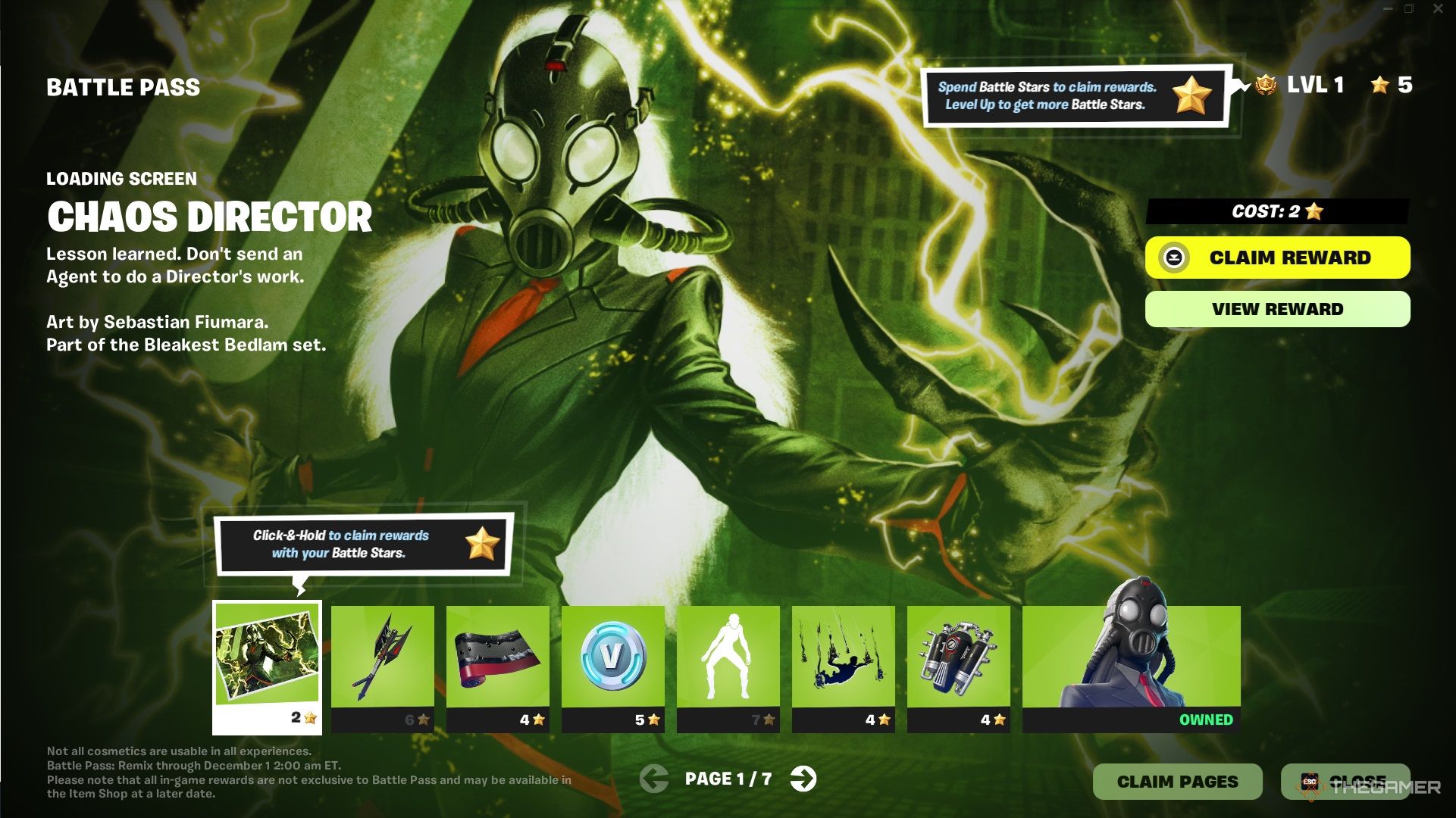 A screenshot from Fortnite: Chapter 2 Remix's Battle Pass, specifically, items from Page 1.