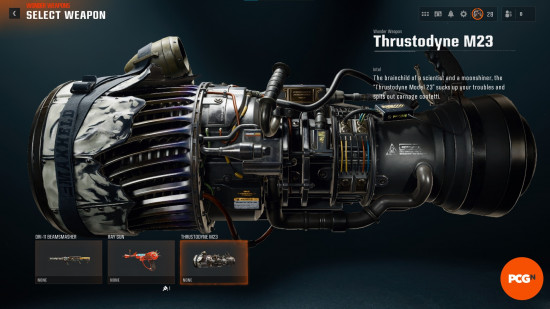 The Thrustodyne Wonder Weapon, a large jet-engine-turned-gun, that is able to be crafted in one of the Black Ops 6 Zombies easter eggs.