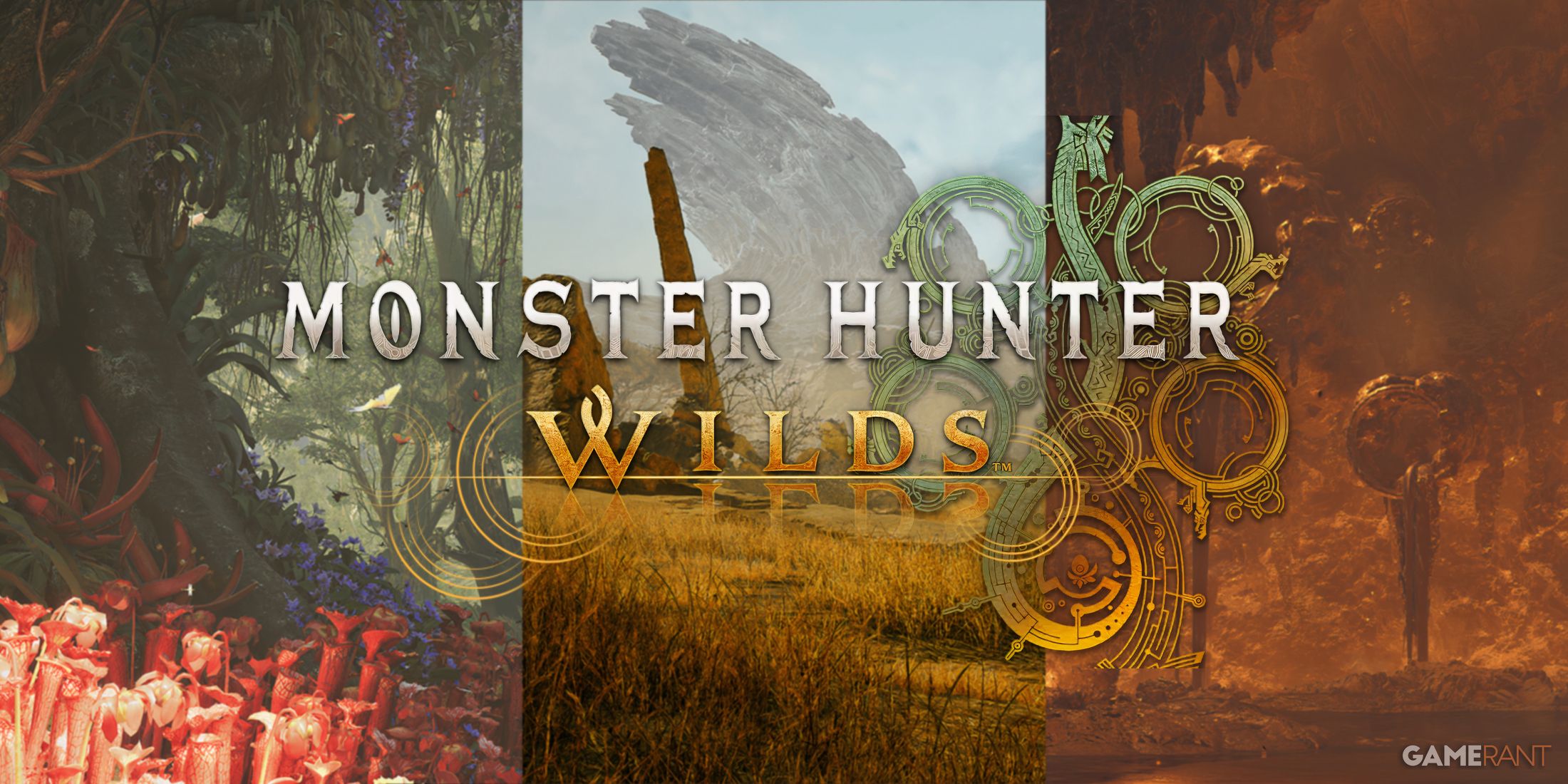 Monster Hunter Wilds logo over ecosystems