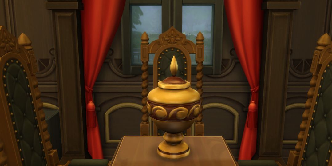 The original urn from the Sims 4. It is a simple golden urn.