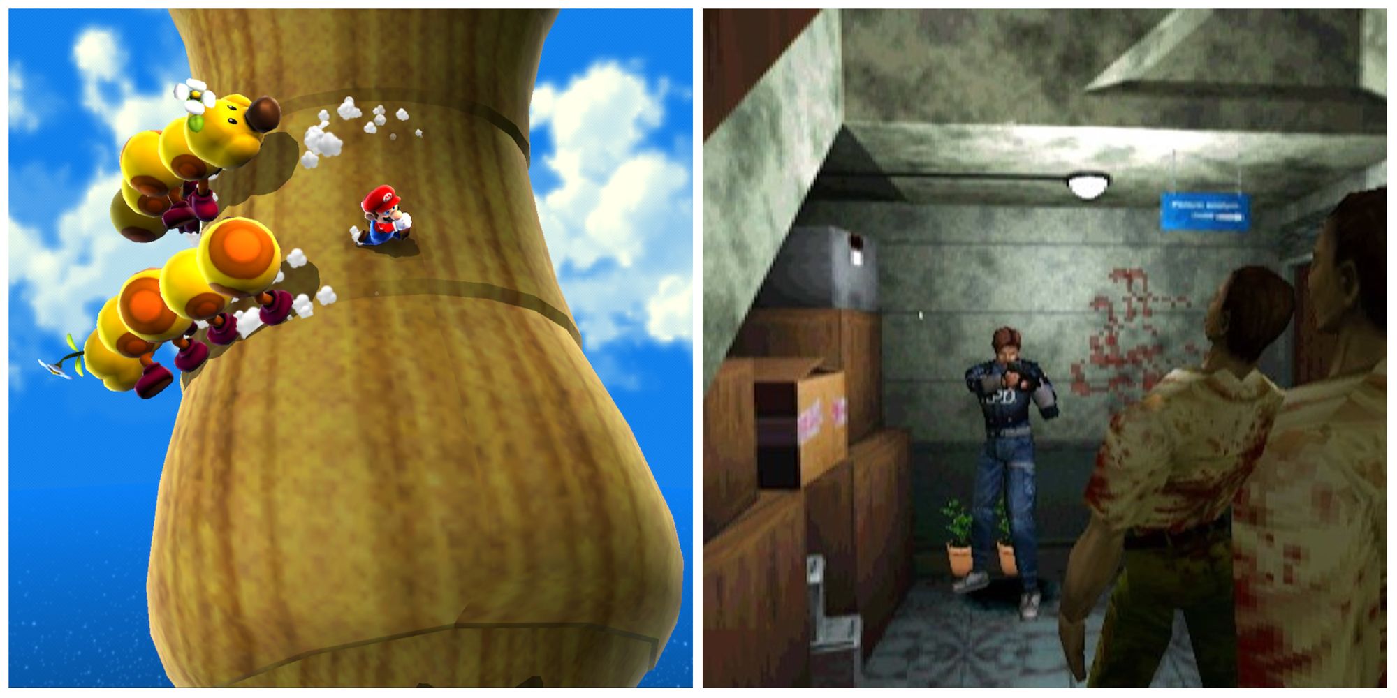 Resident Evil 2 Super Mario Galaxy split-image