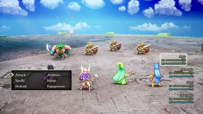 A party of characters do battle against enemies.