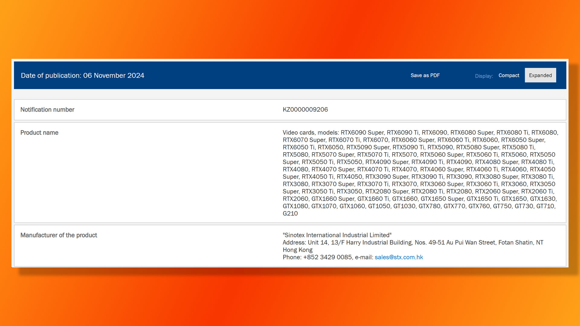 Nvidia GeForce RTX 6090 trademark filing by Sinotek.