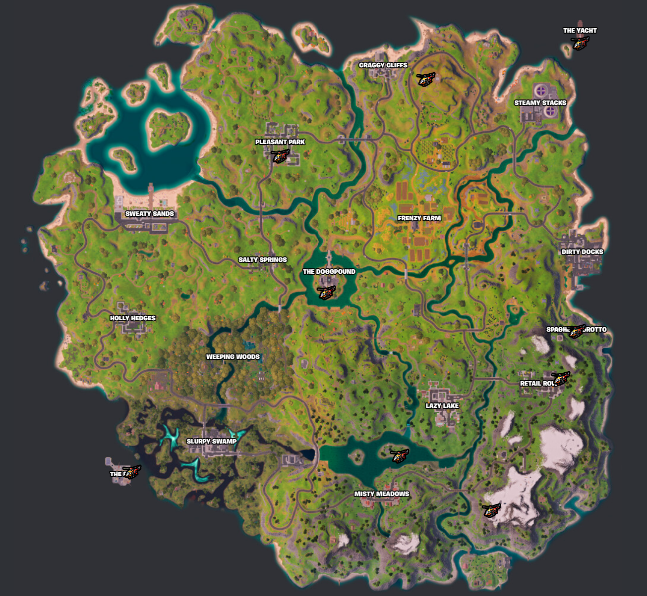 fortnite.gg map showcasing helicopter locations