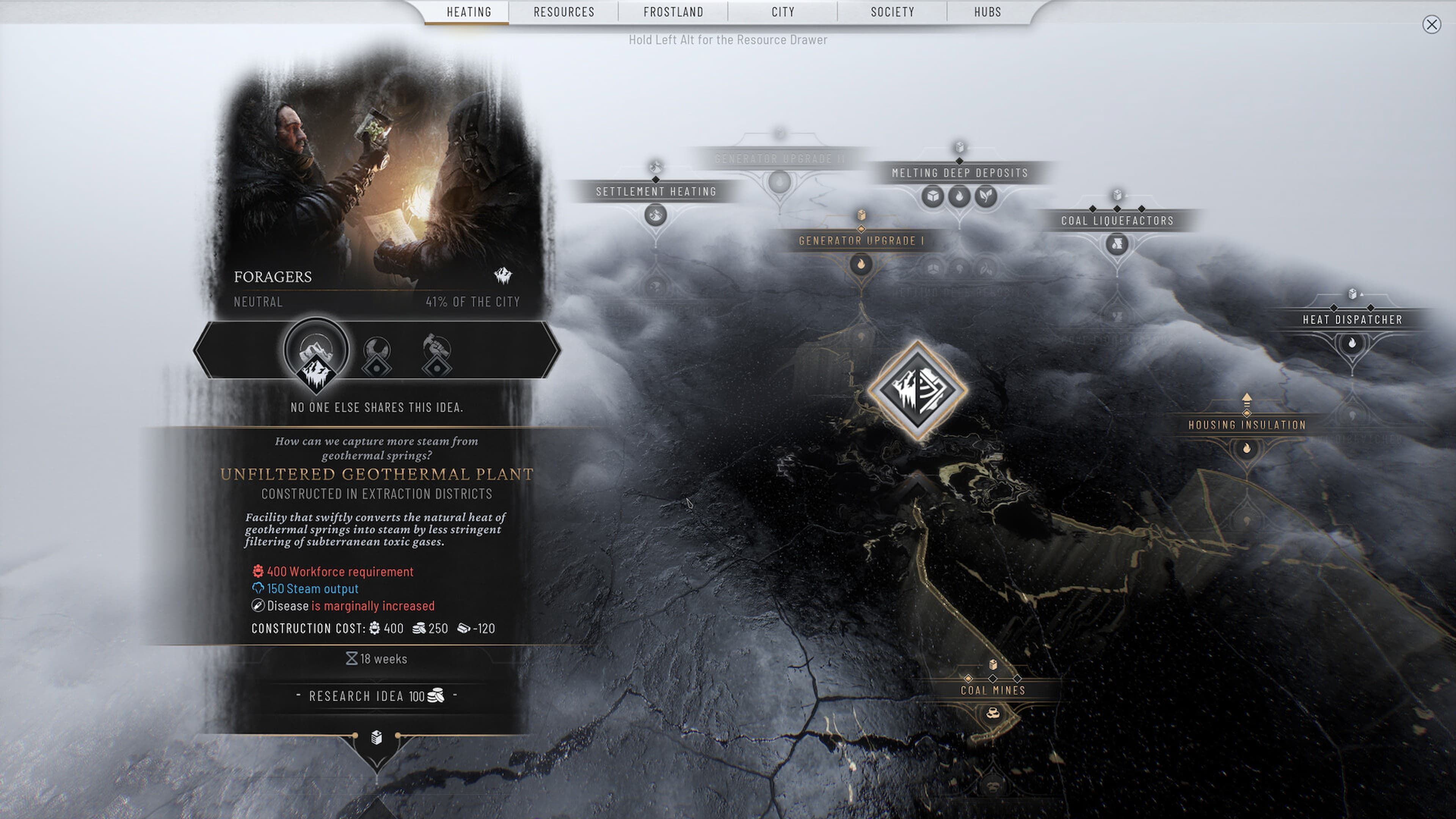 Selecting an upgrade in Frostpunk 2