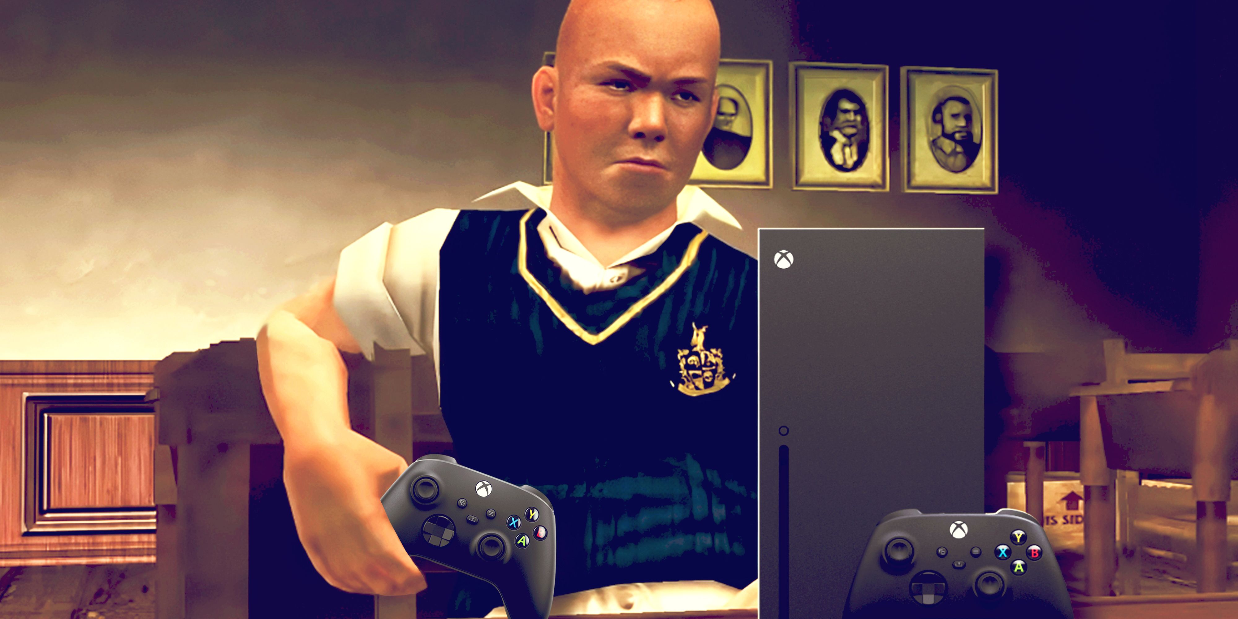 Jimmy from Bully playing an Xbox Series X