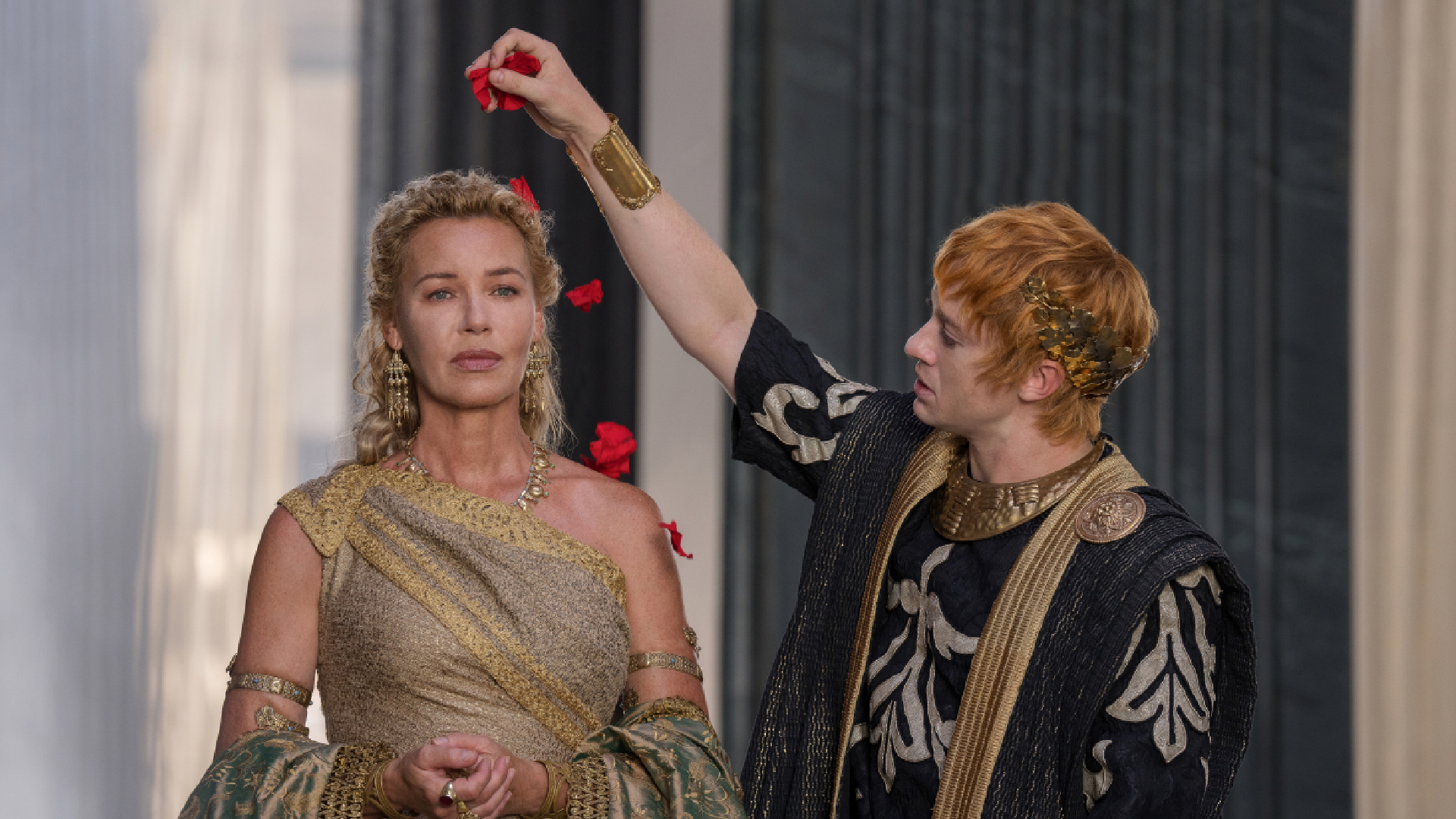 Connie Nielson and Joseph Quinn as Lucilla and Caracalla in Gladiator 2