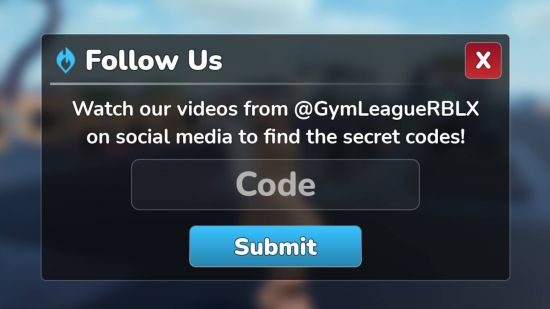 The Gym League codes redeem screen.