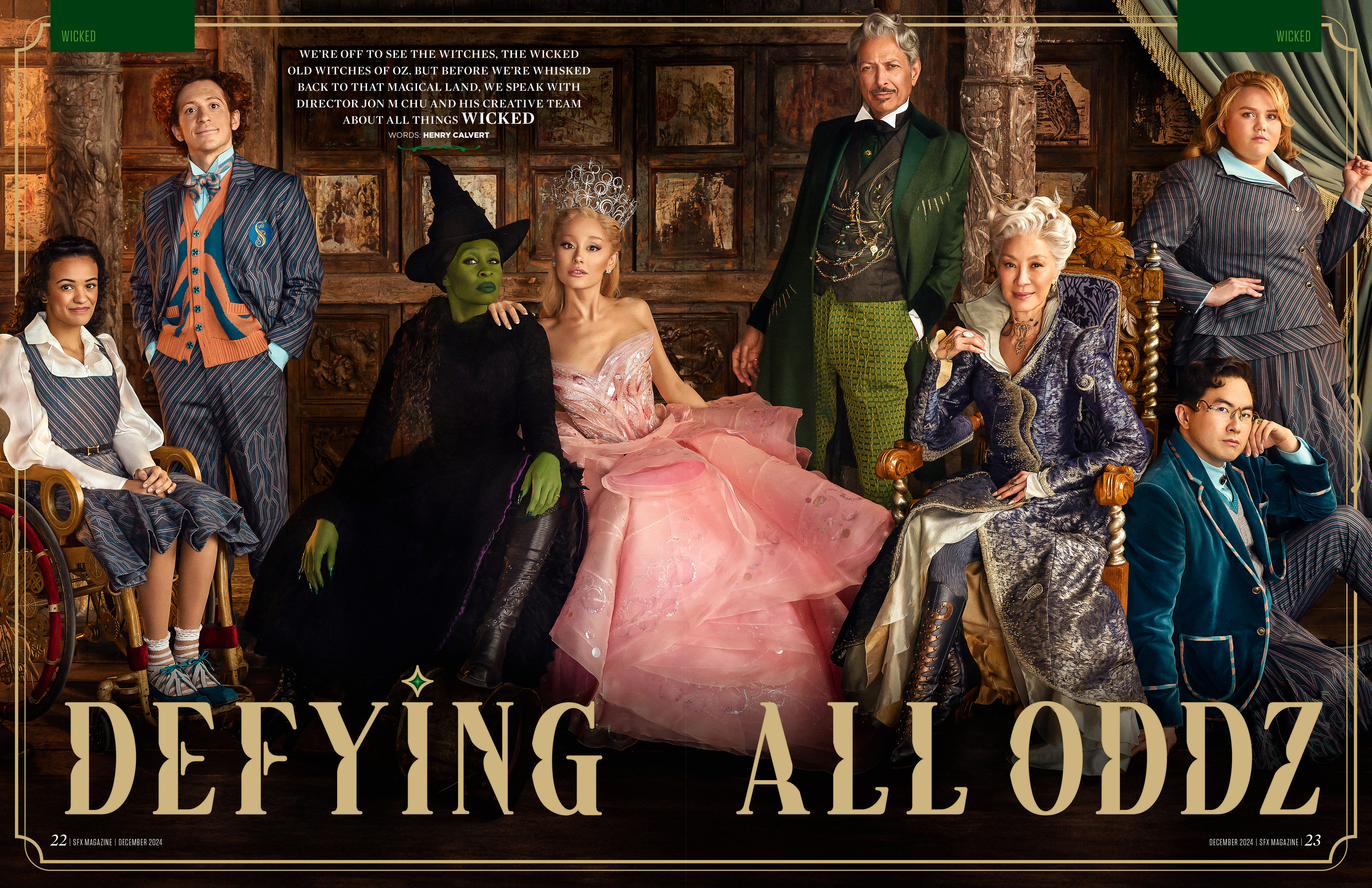 A group shot of eight of the cast of Wicked.