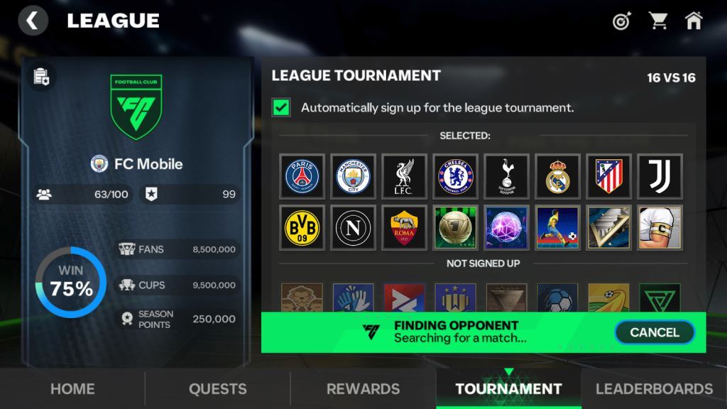 FC Mobile limited beta, new leagues system