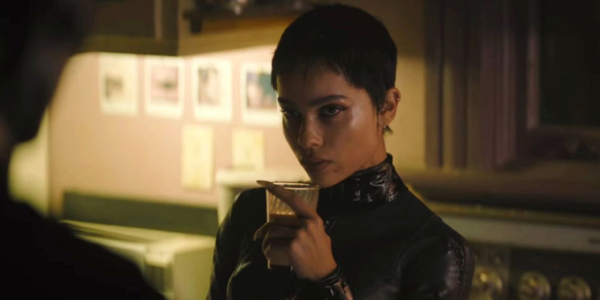 Zoe Kravitz as Selina Kyle in The Batman opposite Rob Pattinson's Batman