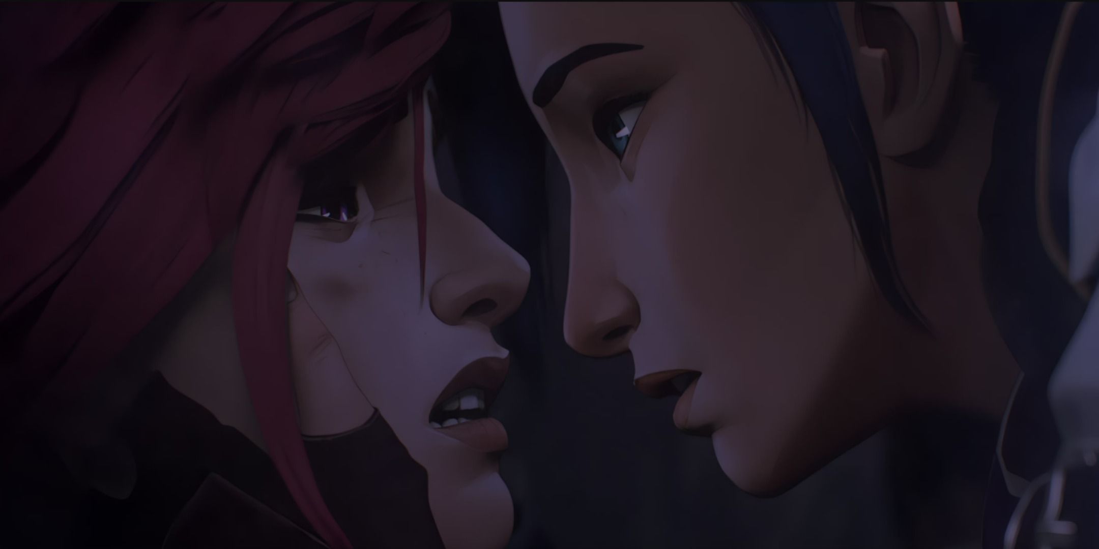 Vi and Caitlyn facing each other in Arcane.