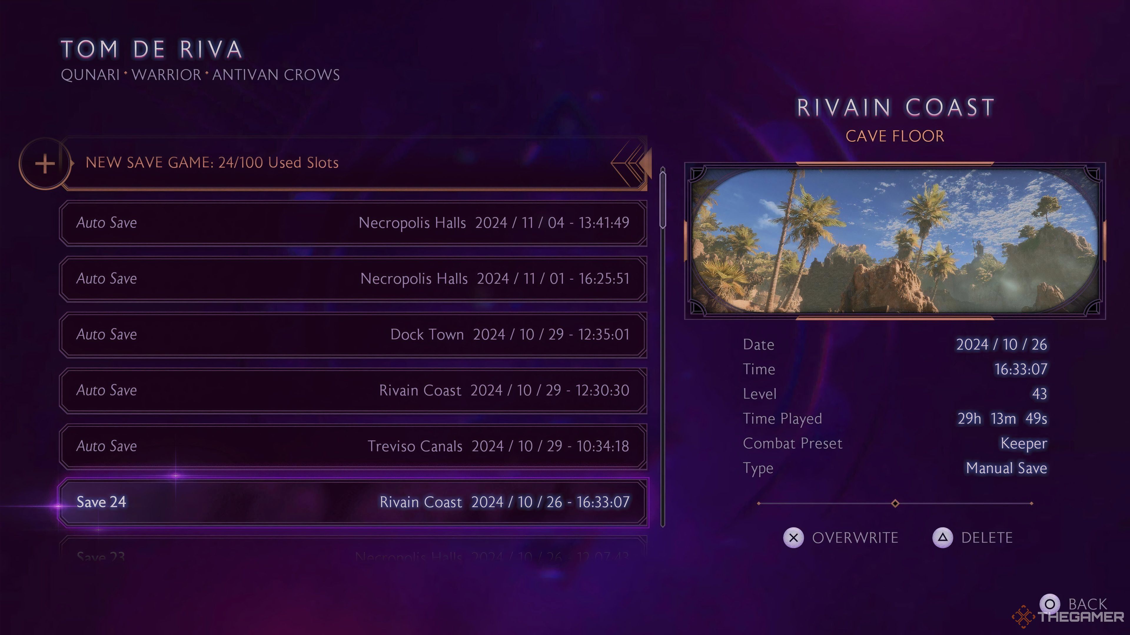 The save screen showing playtime in Dragon Age: The Veilguard.