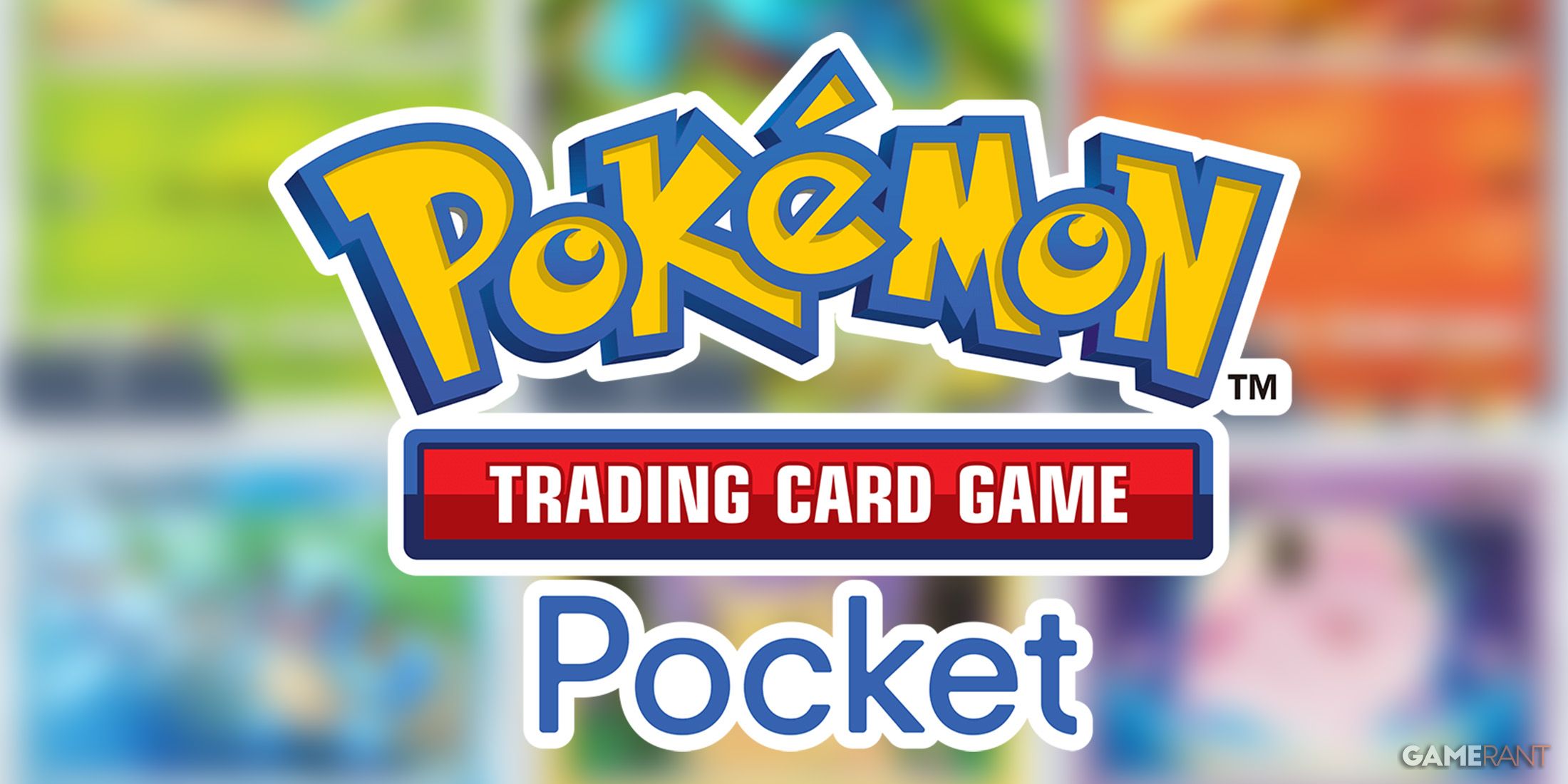 Pokemon Trading Card Game Pocket PTCGP logo over blurred cards background