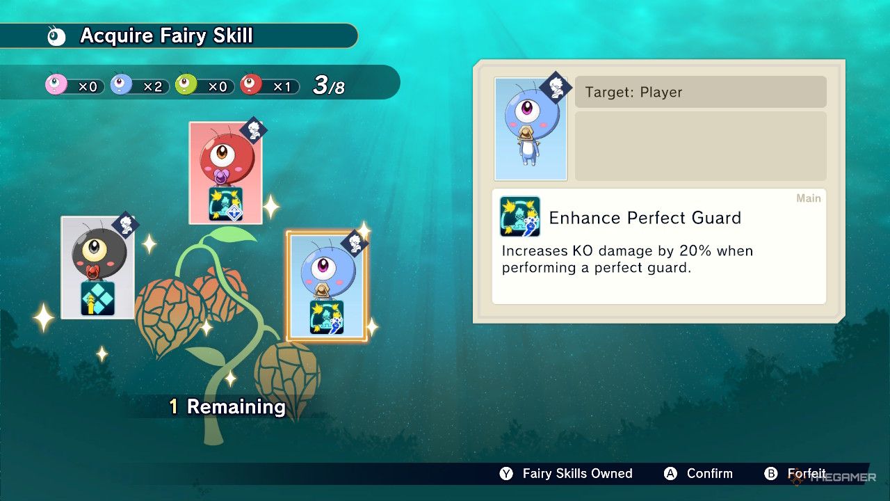 The enhance perfect guard fairy skill is shown in the acquire fairy skill menu in Farmagia.