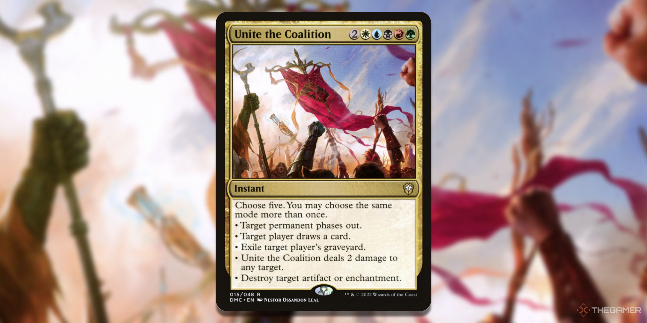 MTG Unite the Coalition card with the art in the background.