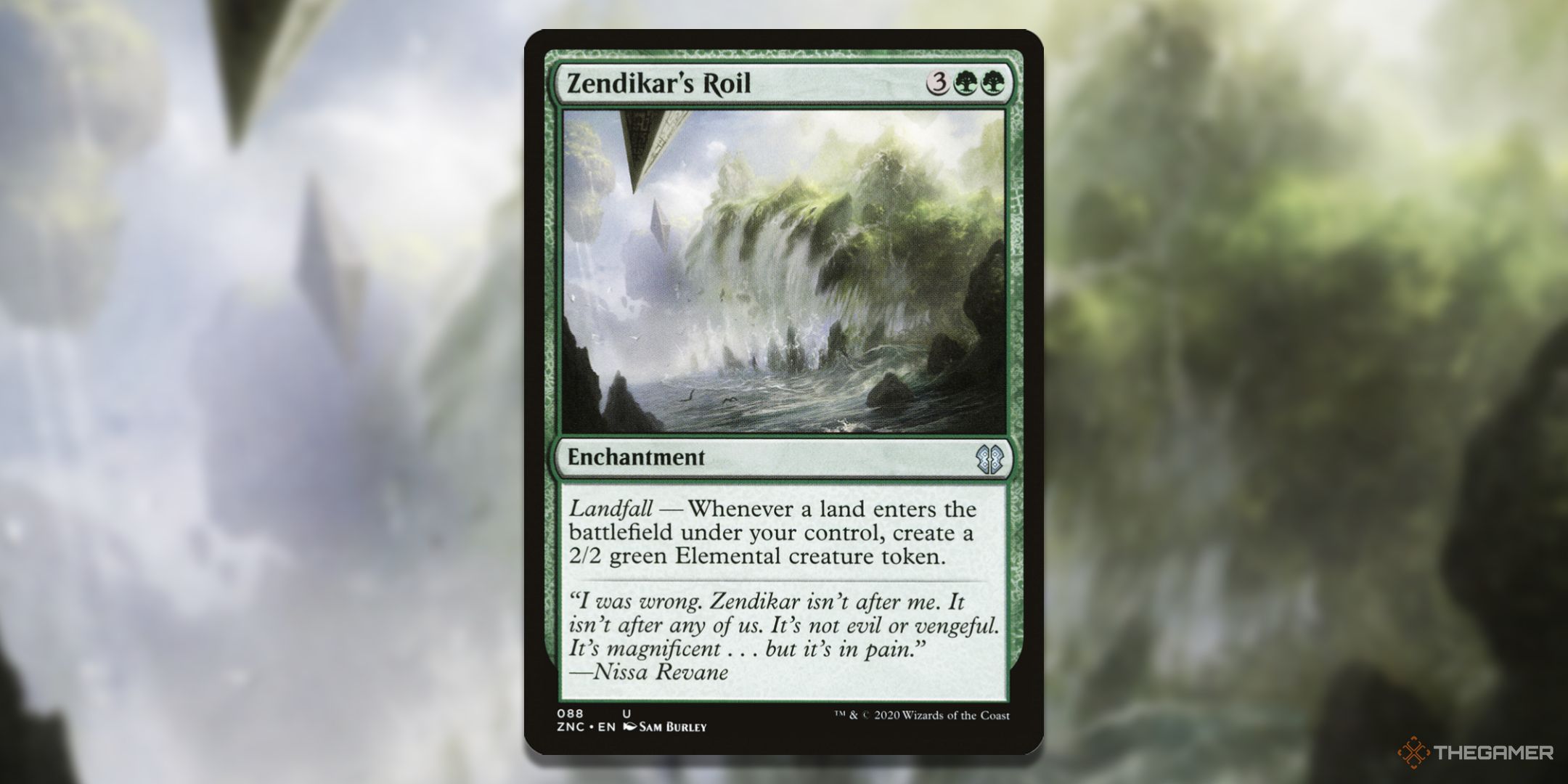 MTG Zendikar's Roil card with the art in the background.