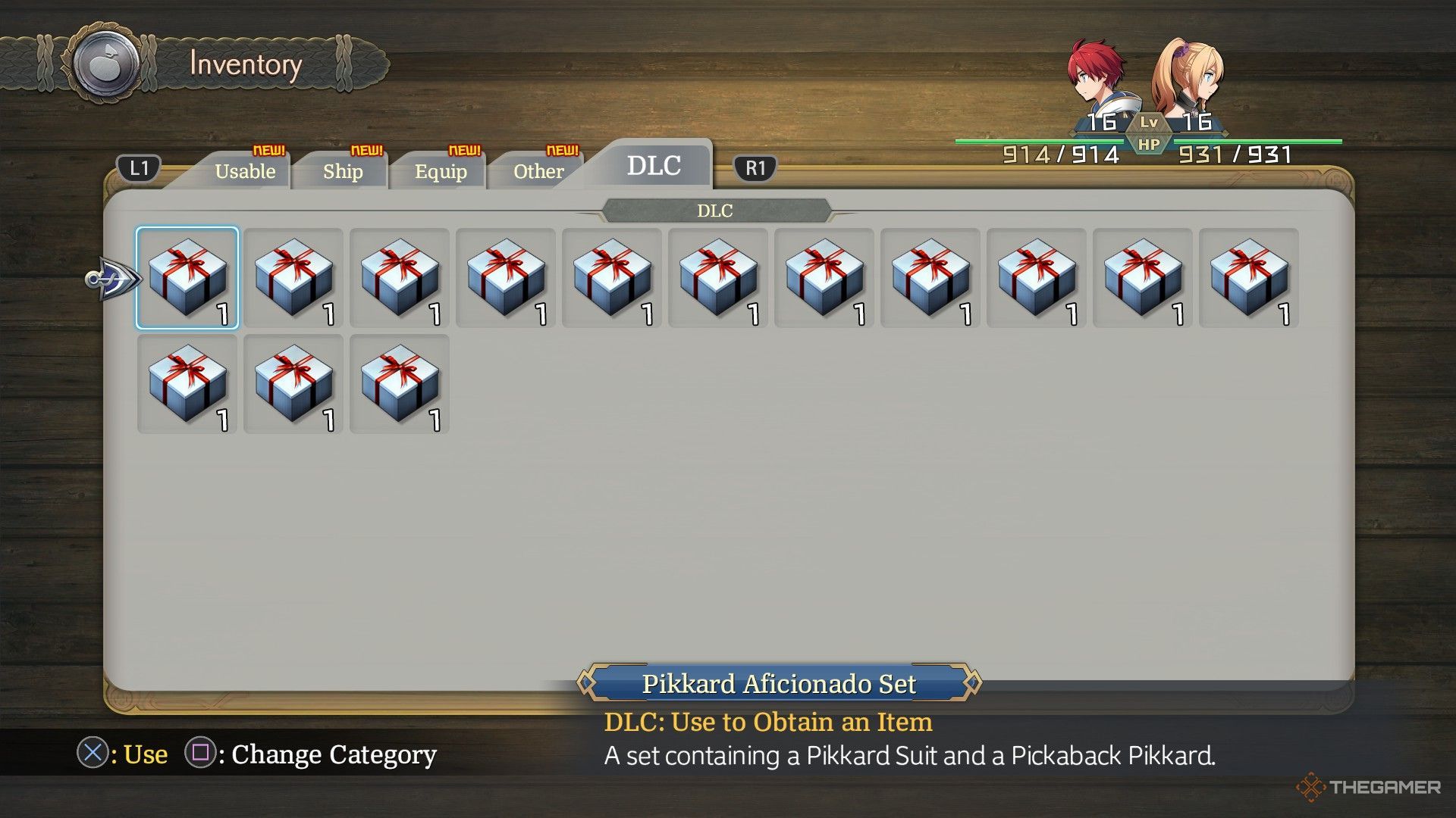 The image shows the DLC items from the inventory in Ys X: Nordics.