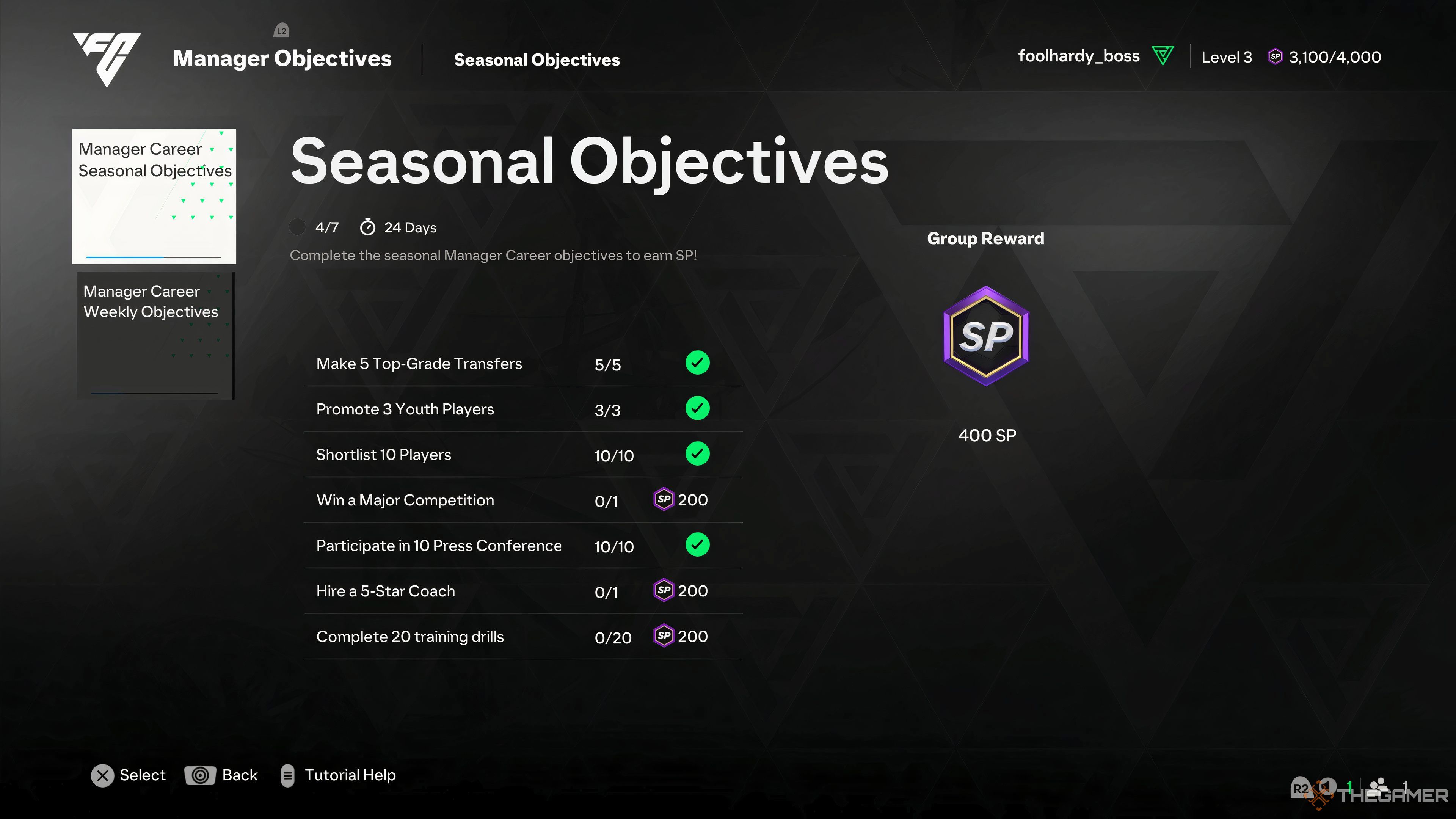 A screenshot of all the new Seasonal Objectives in  EA Sports FC 25. 