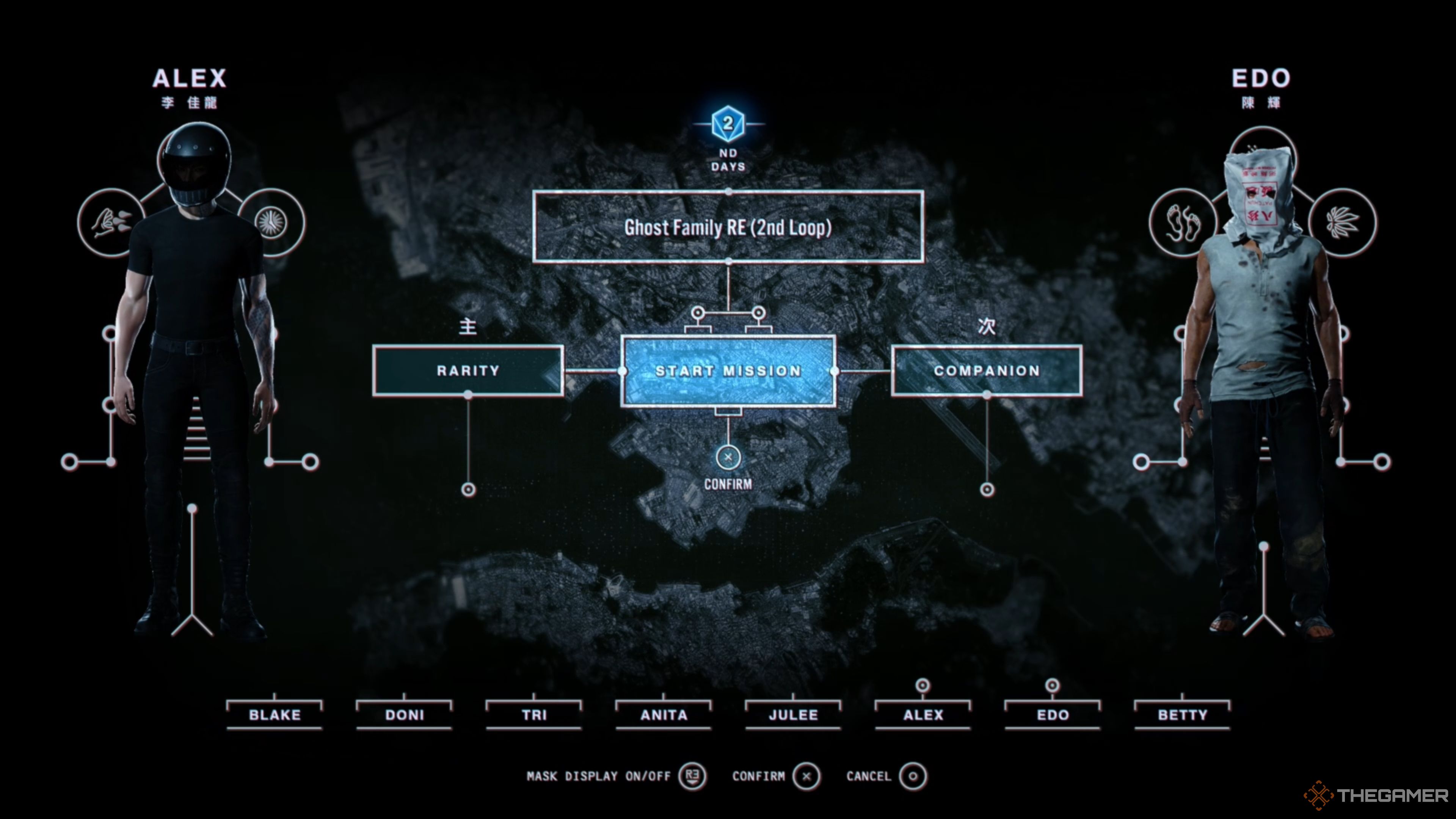 Selecting Alex and Edo for the Ghost Family RE (2nd Loop) mission in Slitterhead.