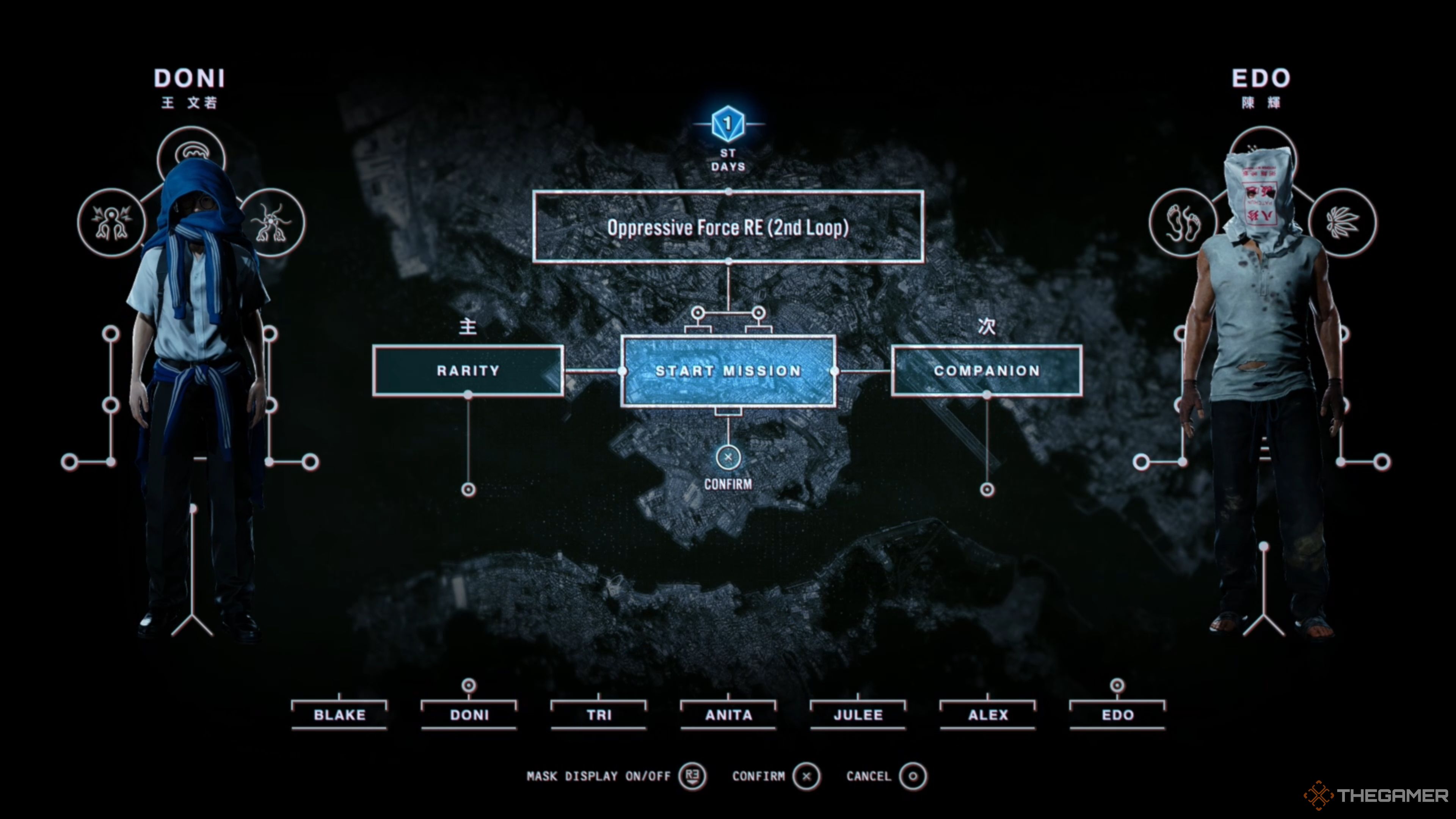 Selecting Doni and Edo for the Oppressive Force RE (2nd Loop) mission in Slitterhead.